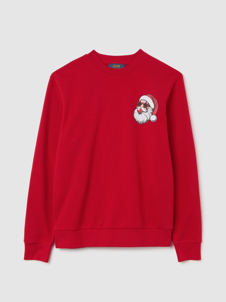 Felpa natalizia rossa in misto cotone regular fit con stampa_4