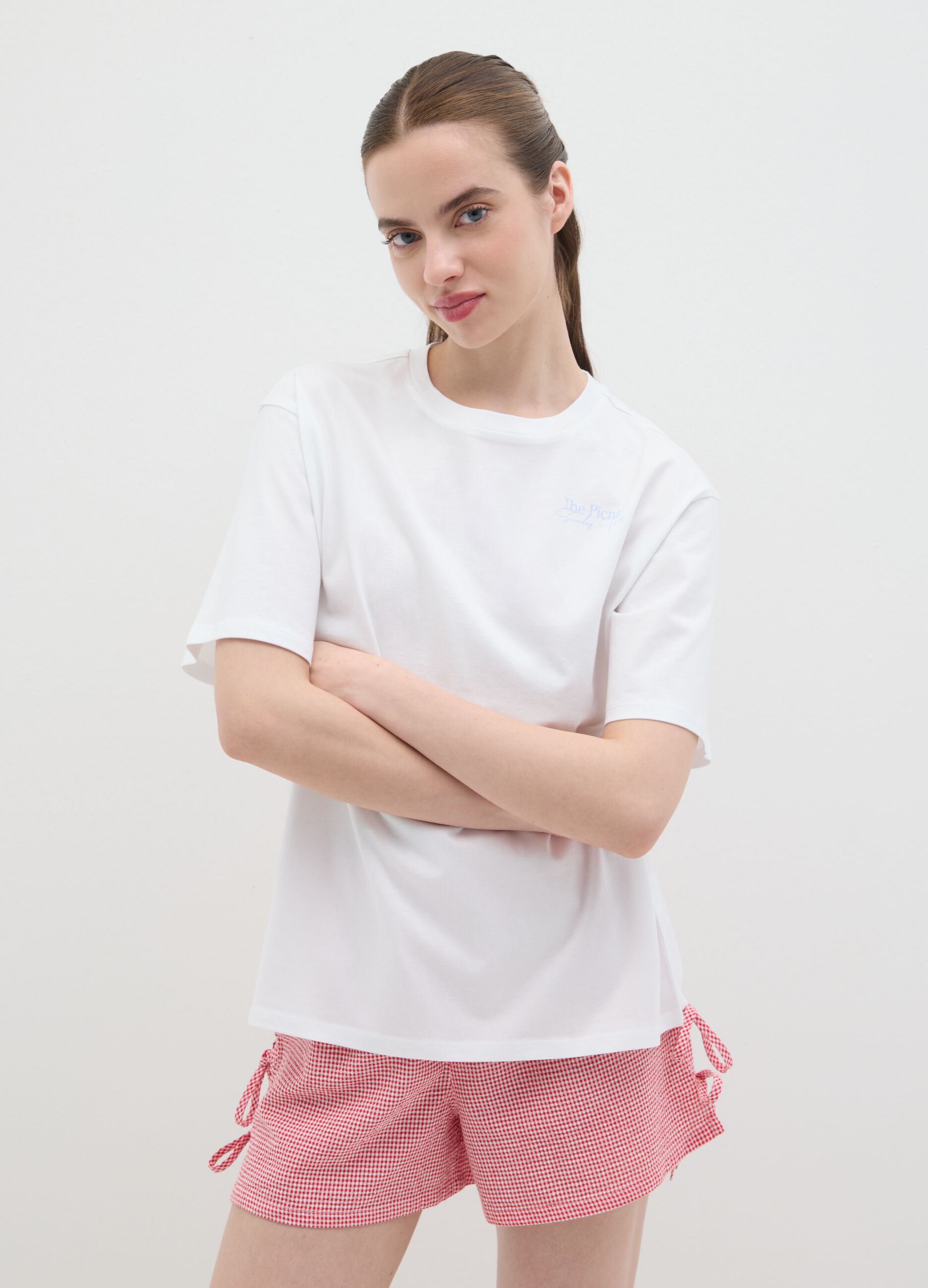 Women's white pure cotton T-shirt relaxed fit