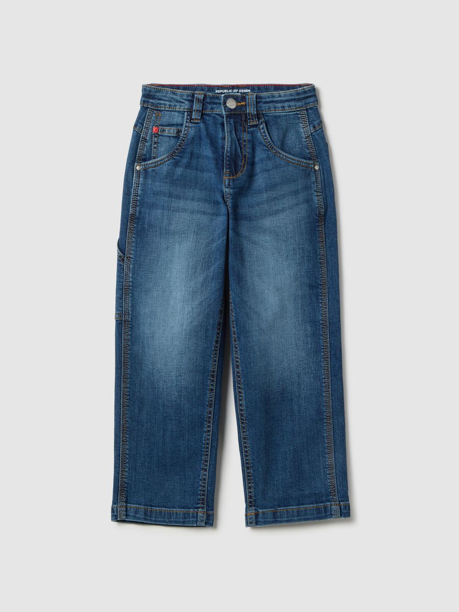 Children's blue stretch cotton wide leg jeans_0