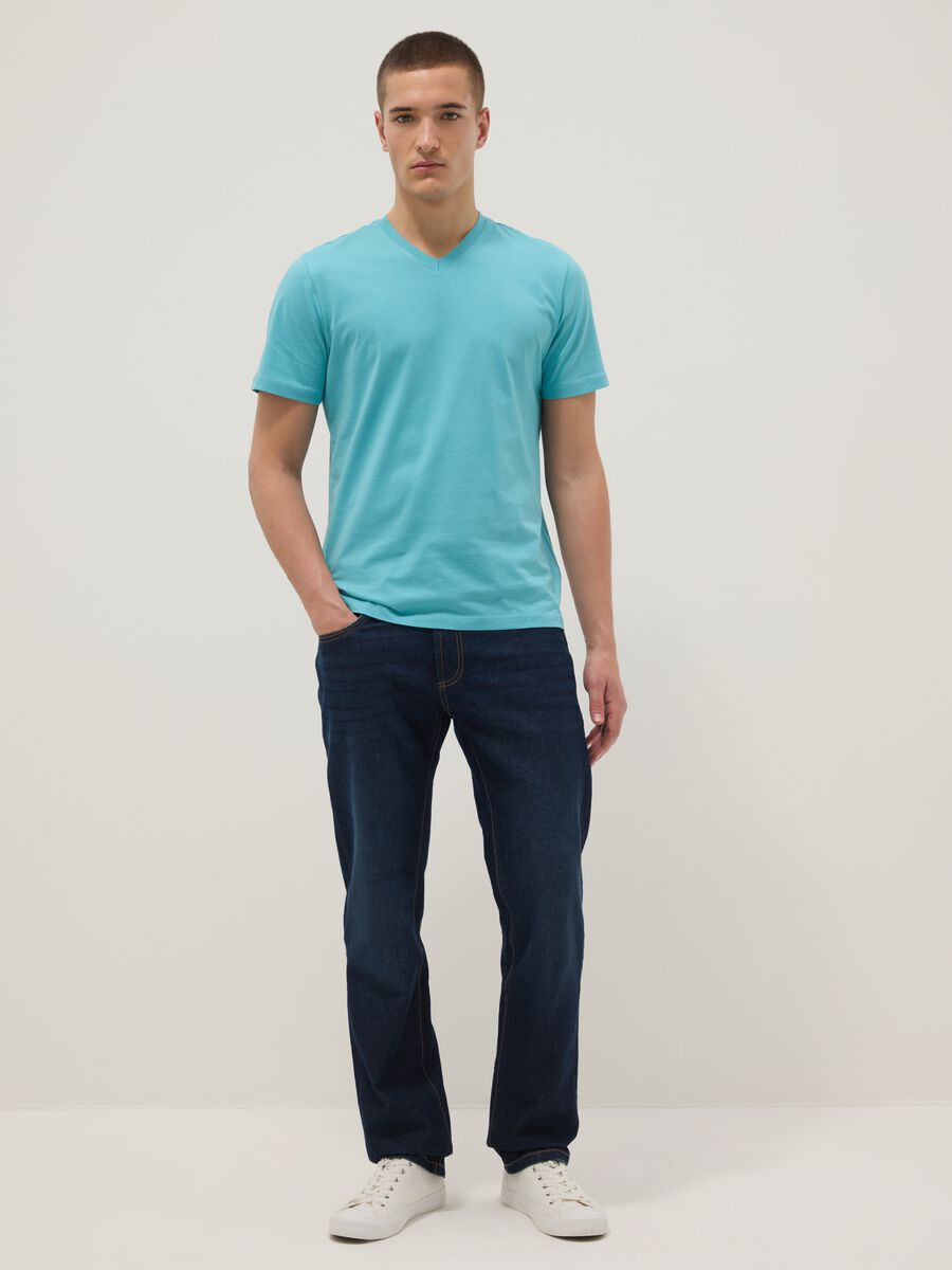 Light blue pure cotton V-neck t-shirt regular fit_2