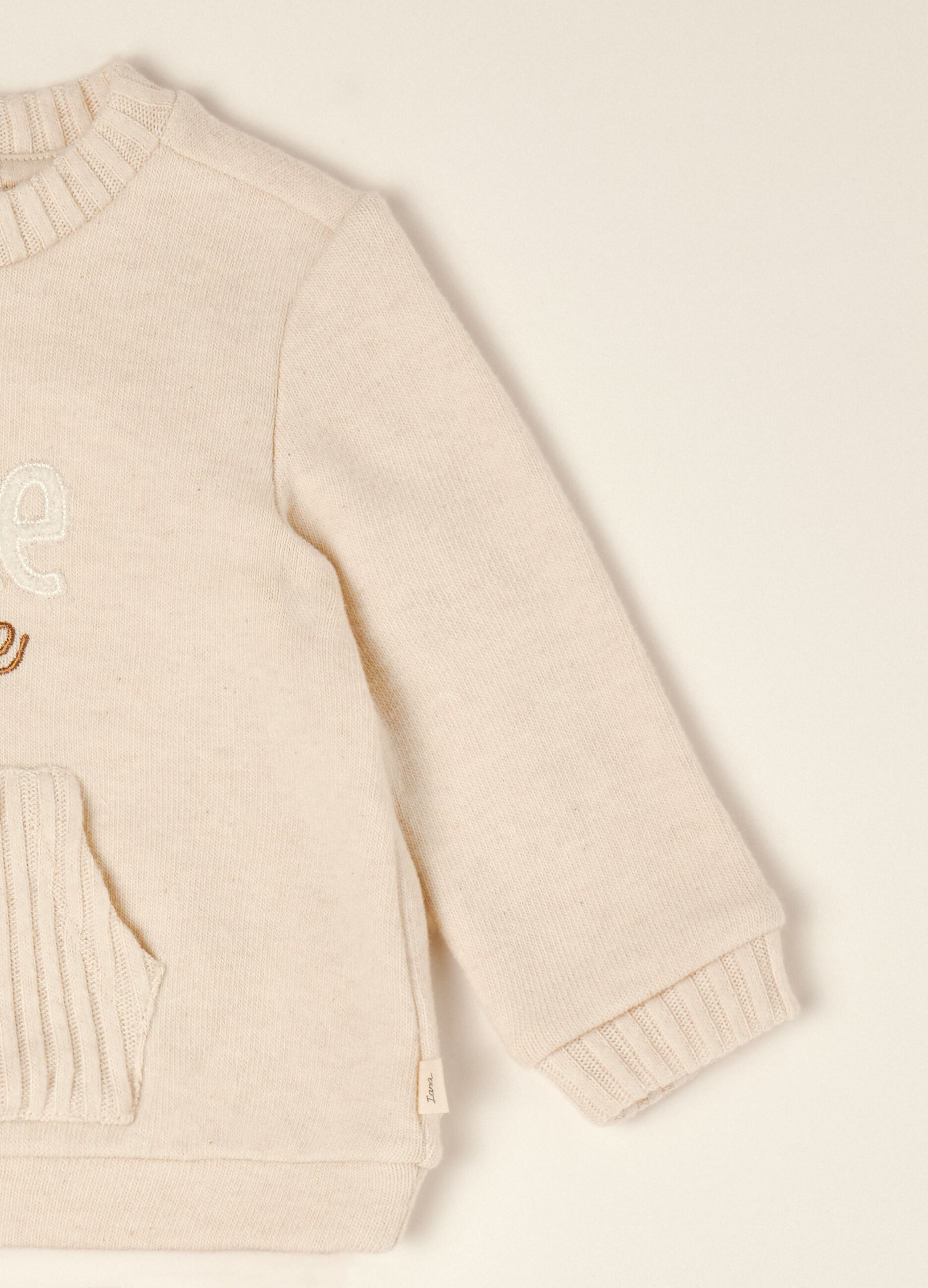 Beige stretch cotton and viscose set with embroidered lettering