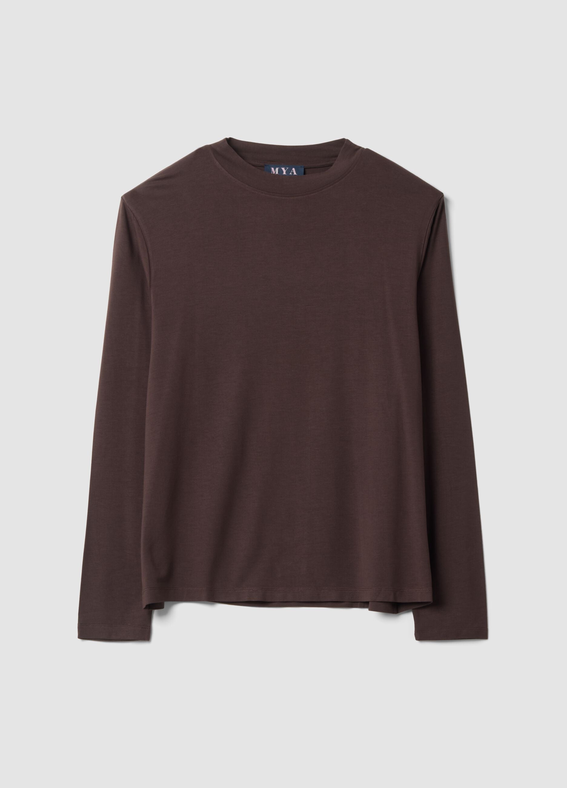 Maglia marrone scuro in viscosa elasticizzata regular fit