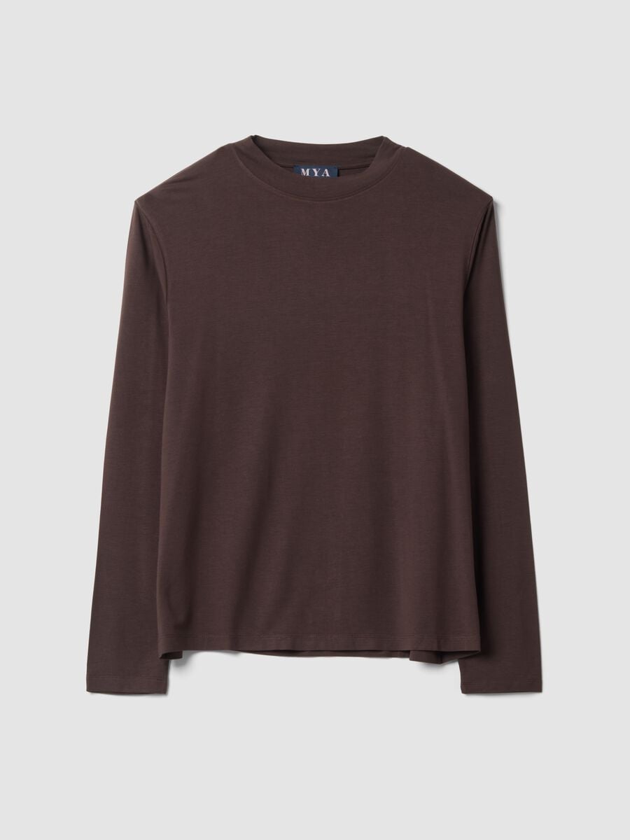 Maglia marrone scuro in viscosa elasticizzata regular fit_0