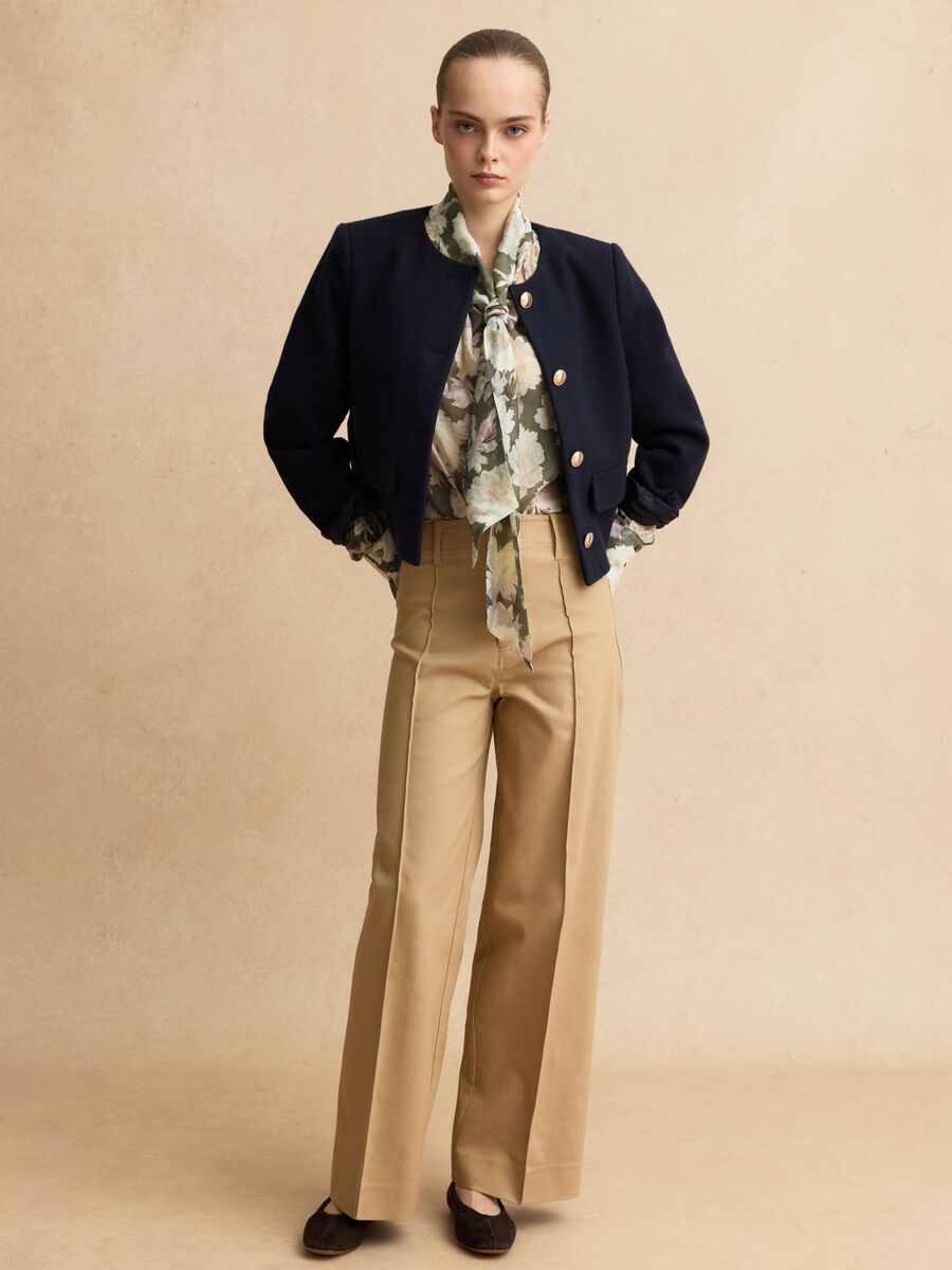 Straight-leg beige cotton blend trousers regular fit_0