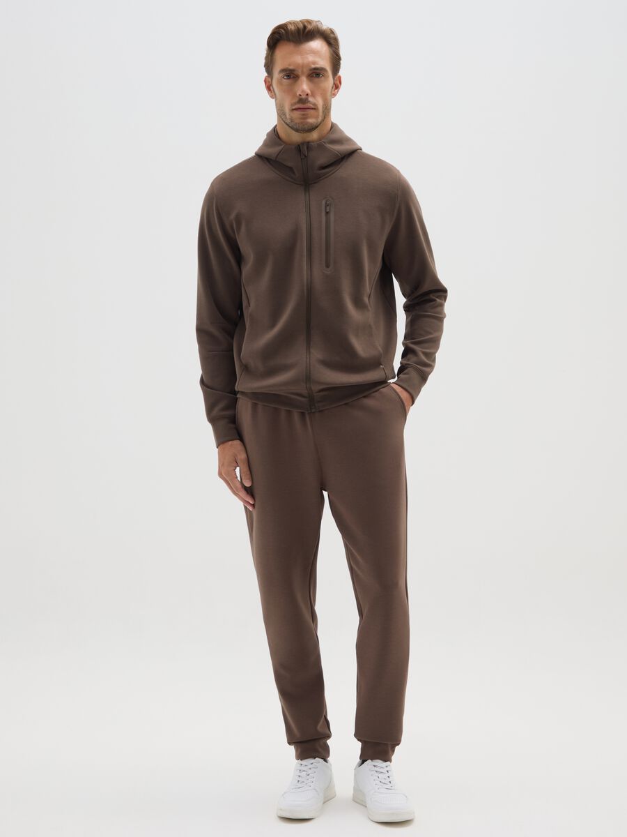 Brown regular fit hoodie with zip and hood_1