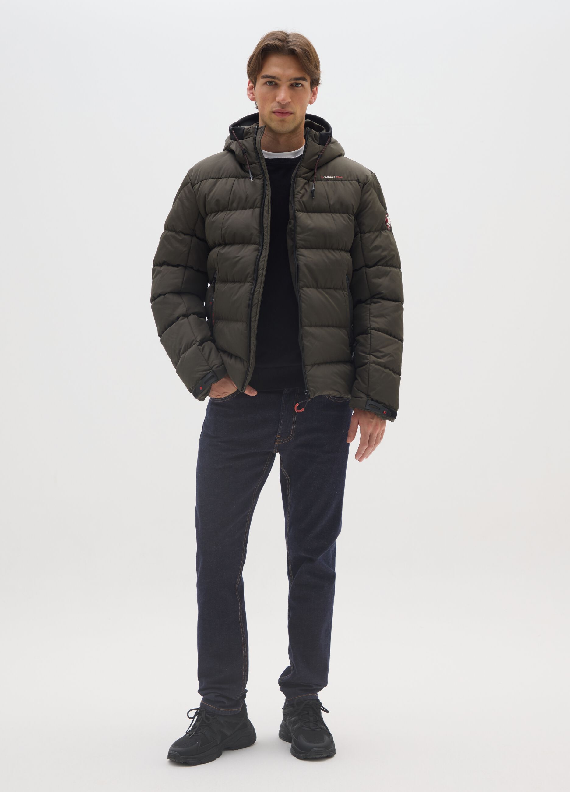 Regular fit green padded jacket with zip