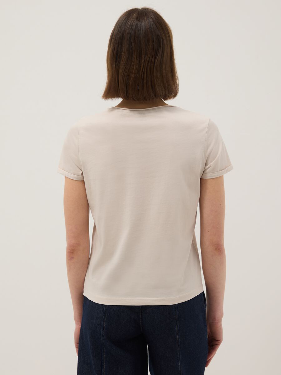 Beige pure cotton short-sleeve T-shirt, regular fit_1