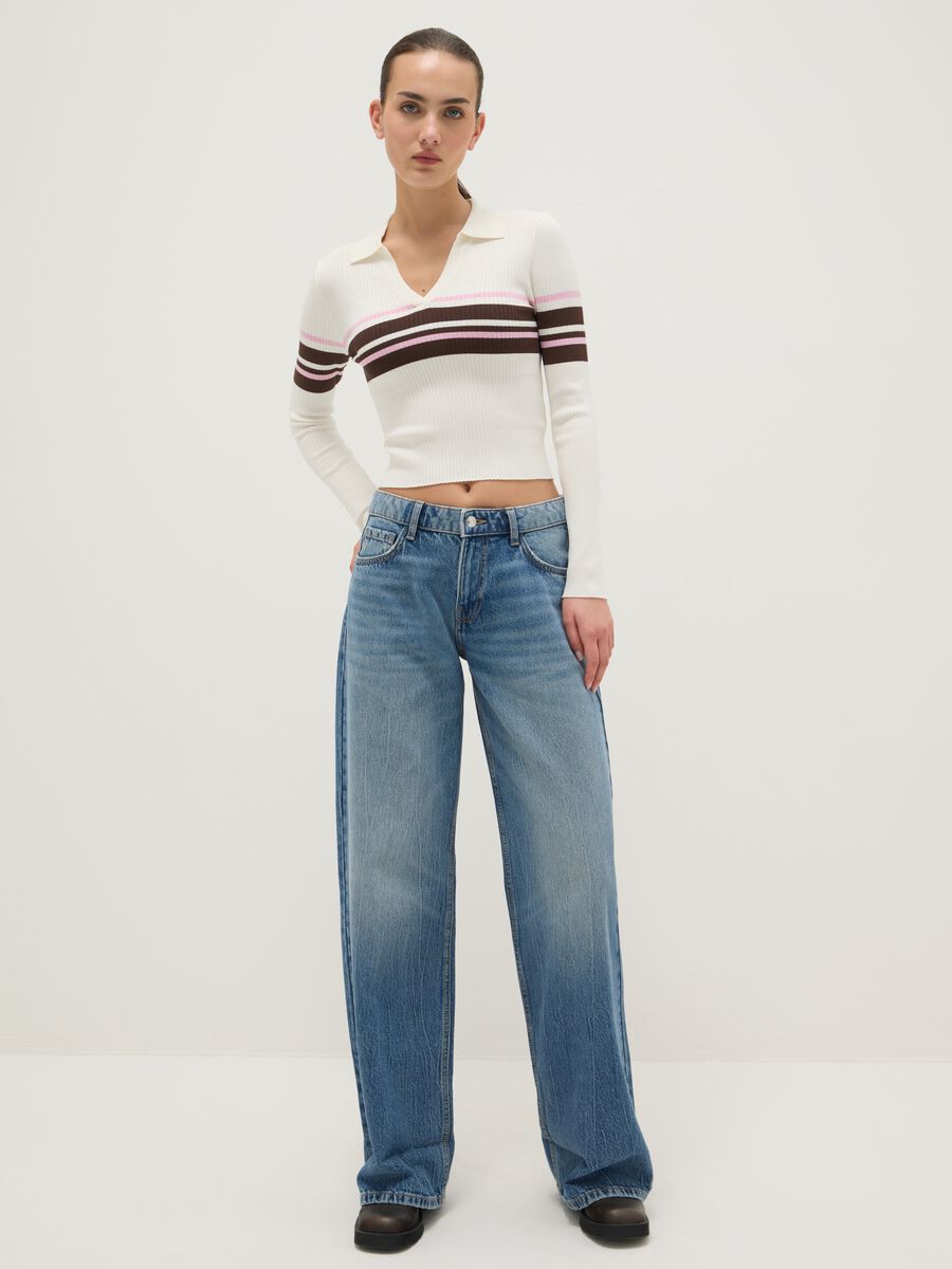 Slim fit multicoloured striped viscose-blend jumper with polo collar_2