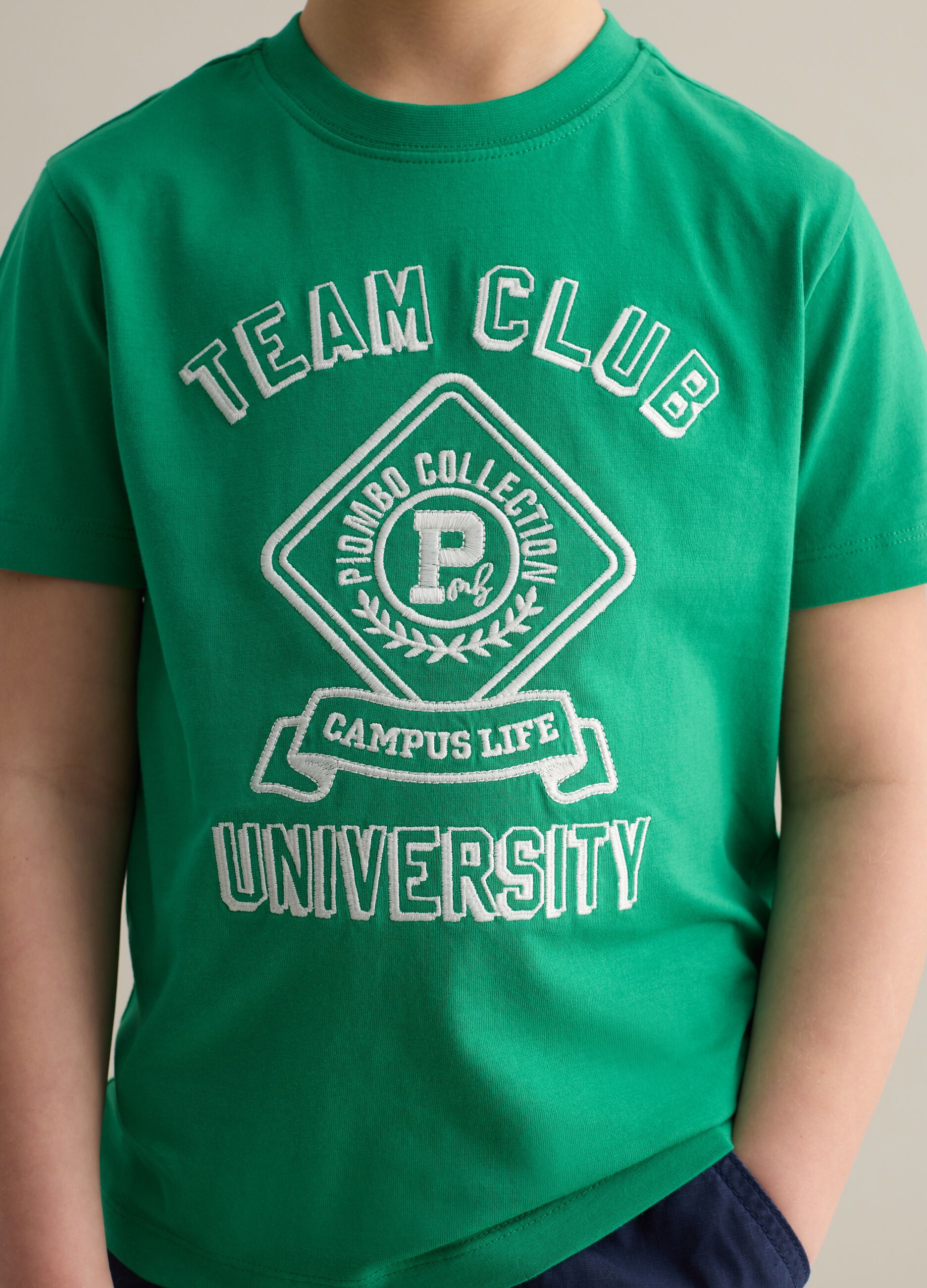 Cotton T-shirt with lettering embroidery