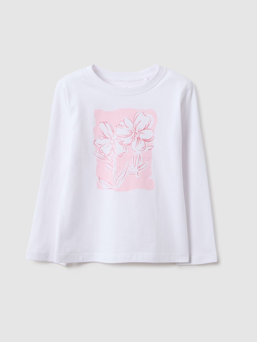 Girls' regular fit white pure cotton t-shirt with print_0