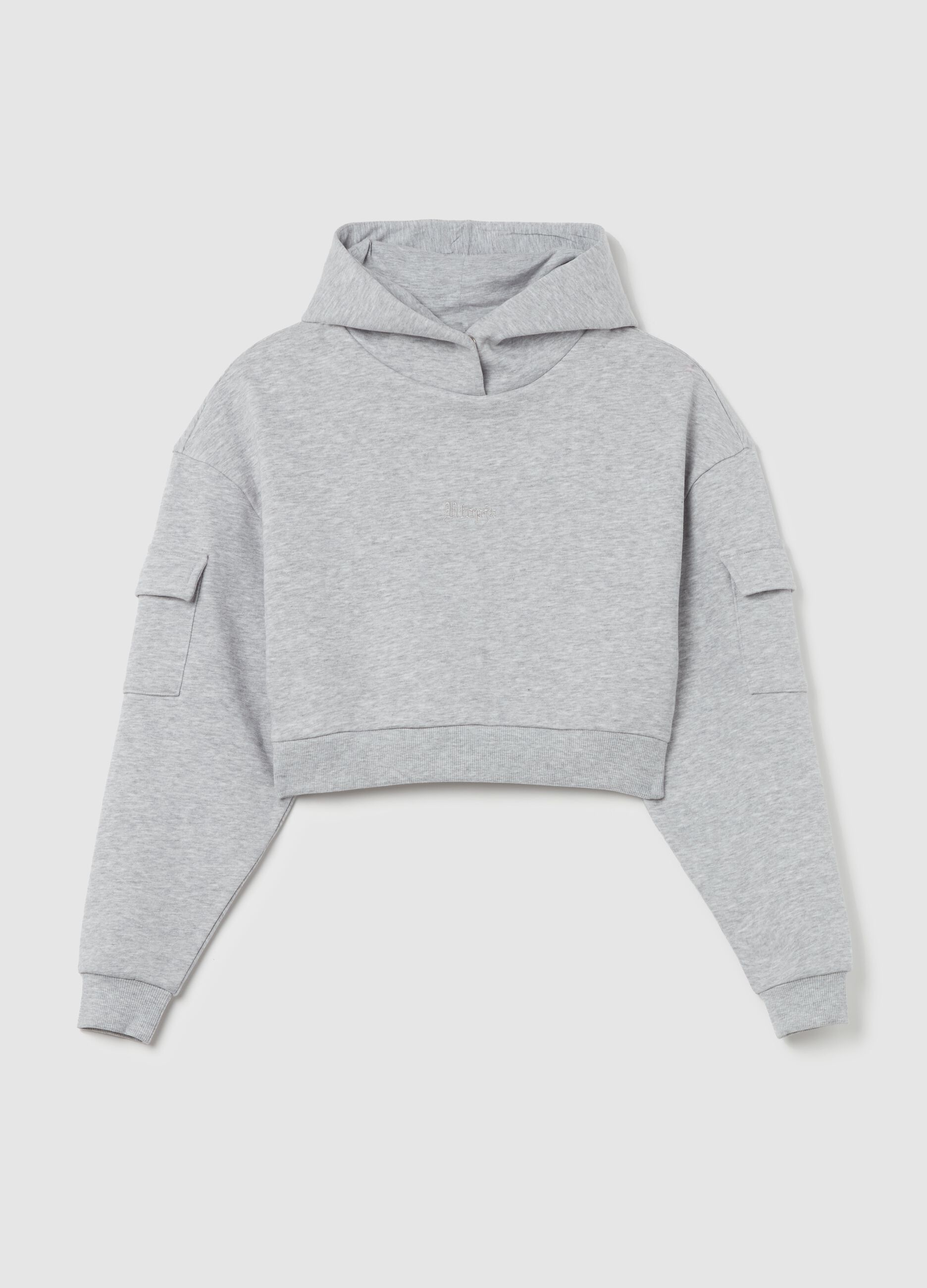 Crop Cargo Hoodie Grey Mélange