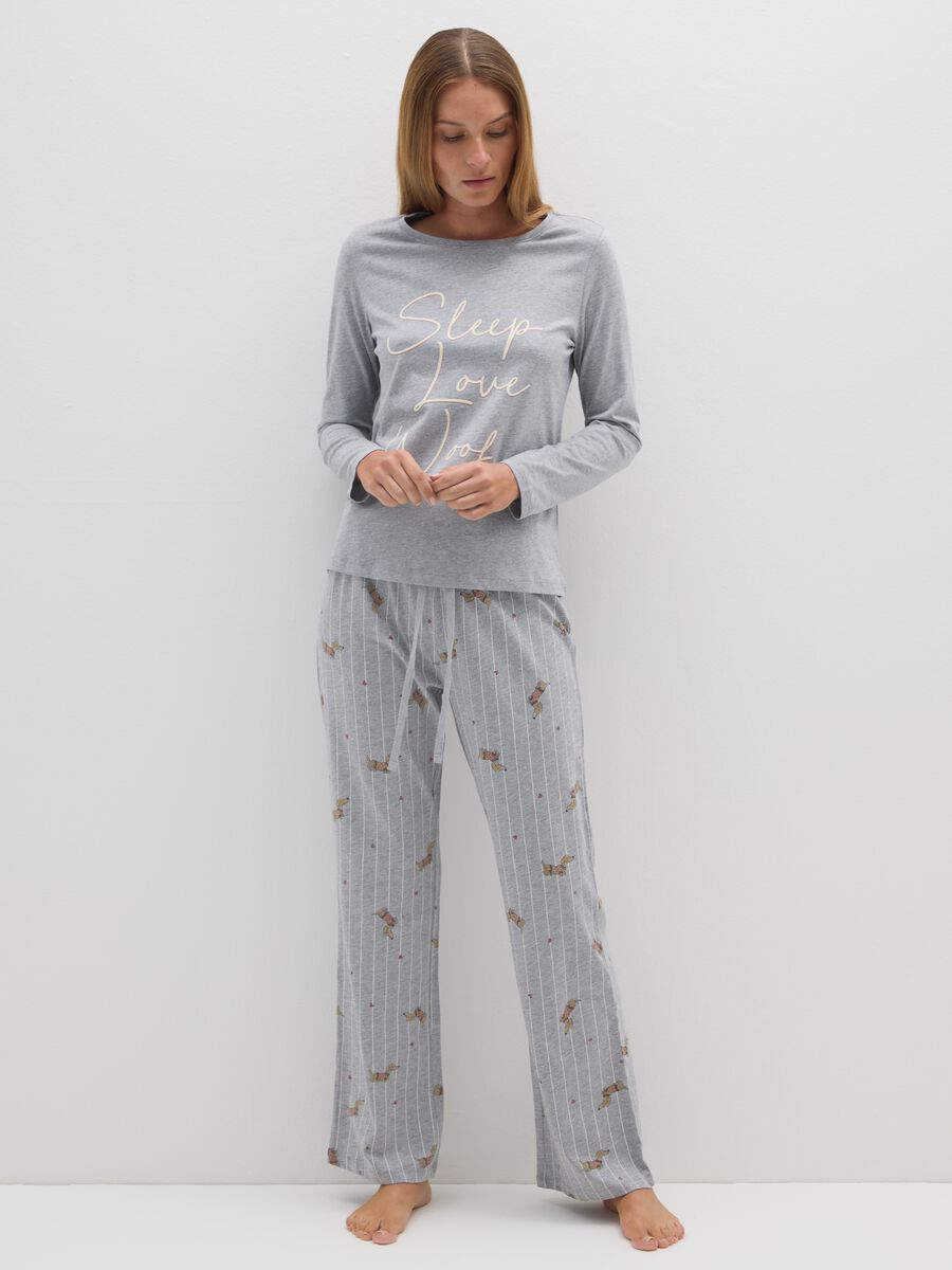 Grey cotton blend long pyjamas regular fit_0