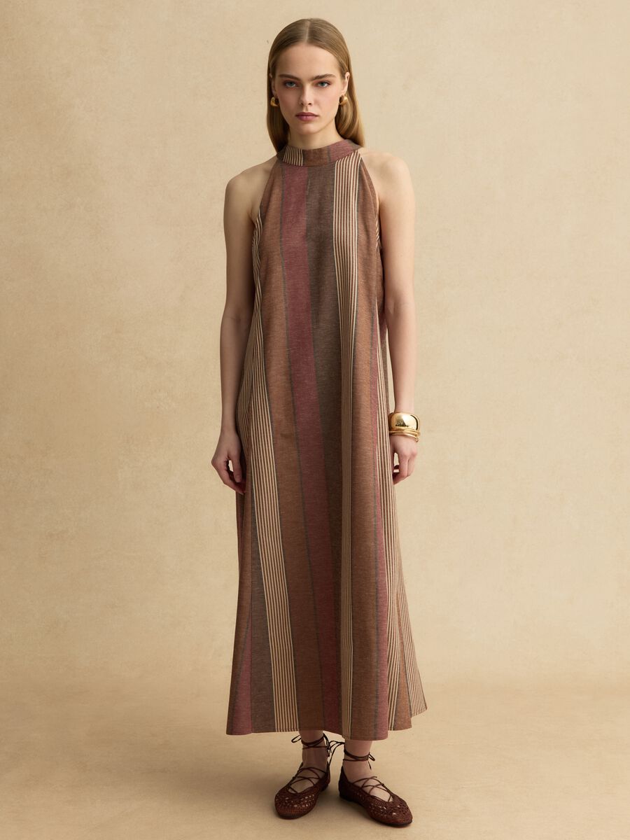 Abito in misto viscosa e lino a righe multicolor relaxed fit_1