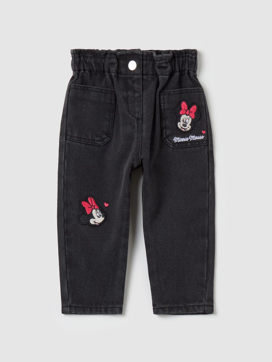 Paper bag jeans with Minnie Mouse patch_0