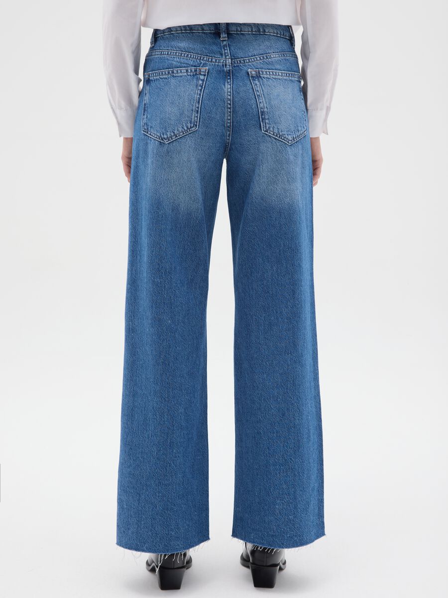 Wide leg blue jeans in pure cotton_2