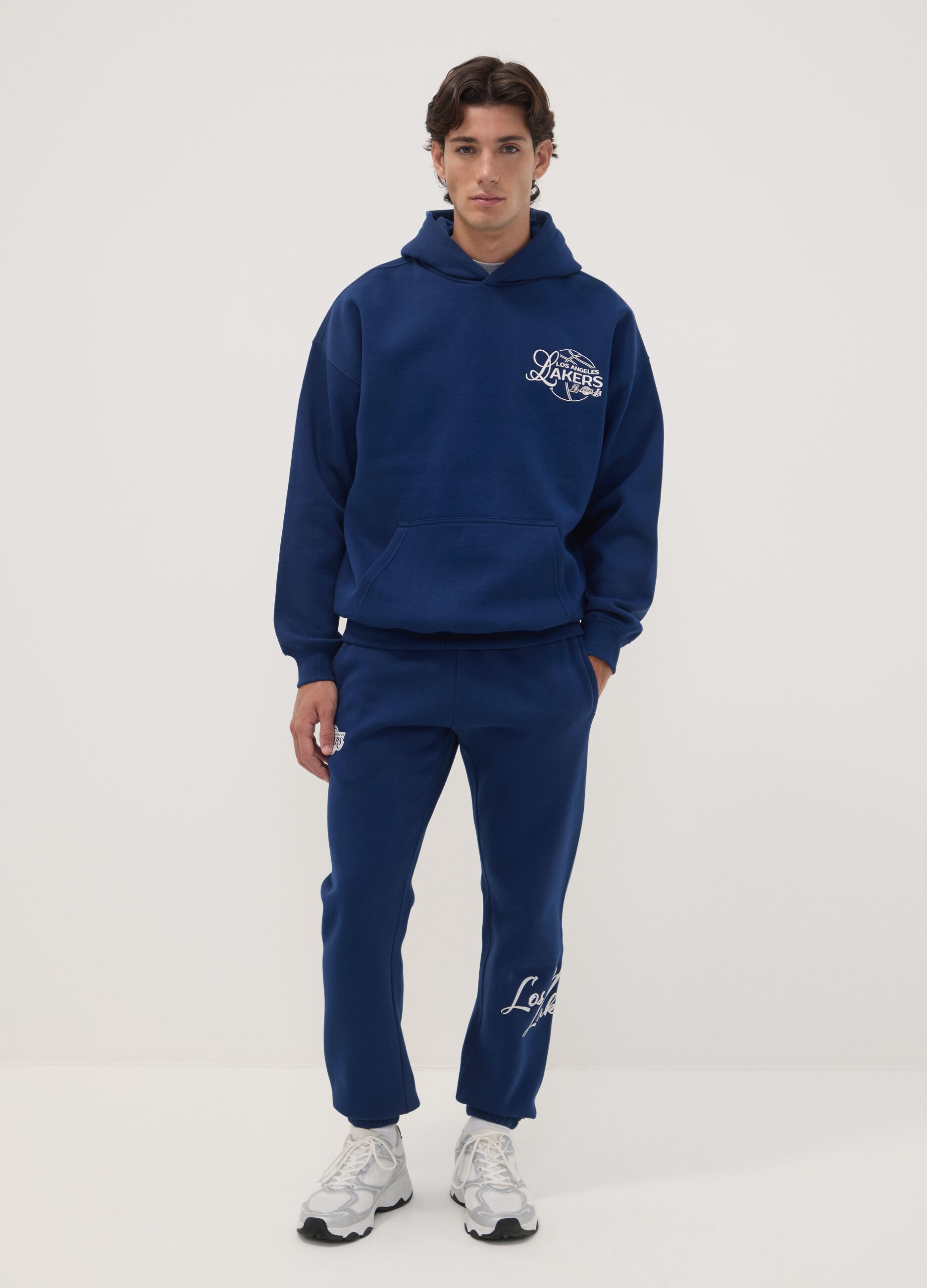 Blue cotton-blend hoodie with Lakers print