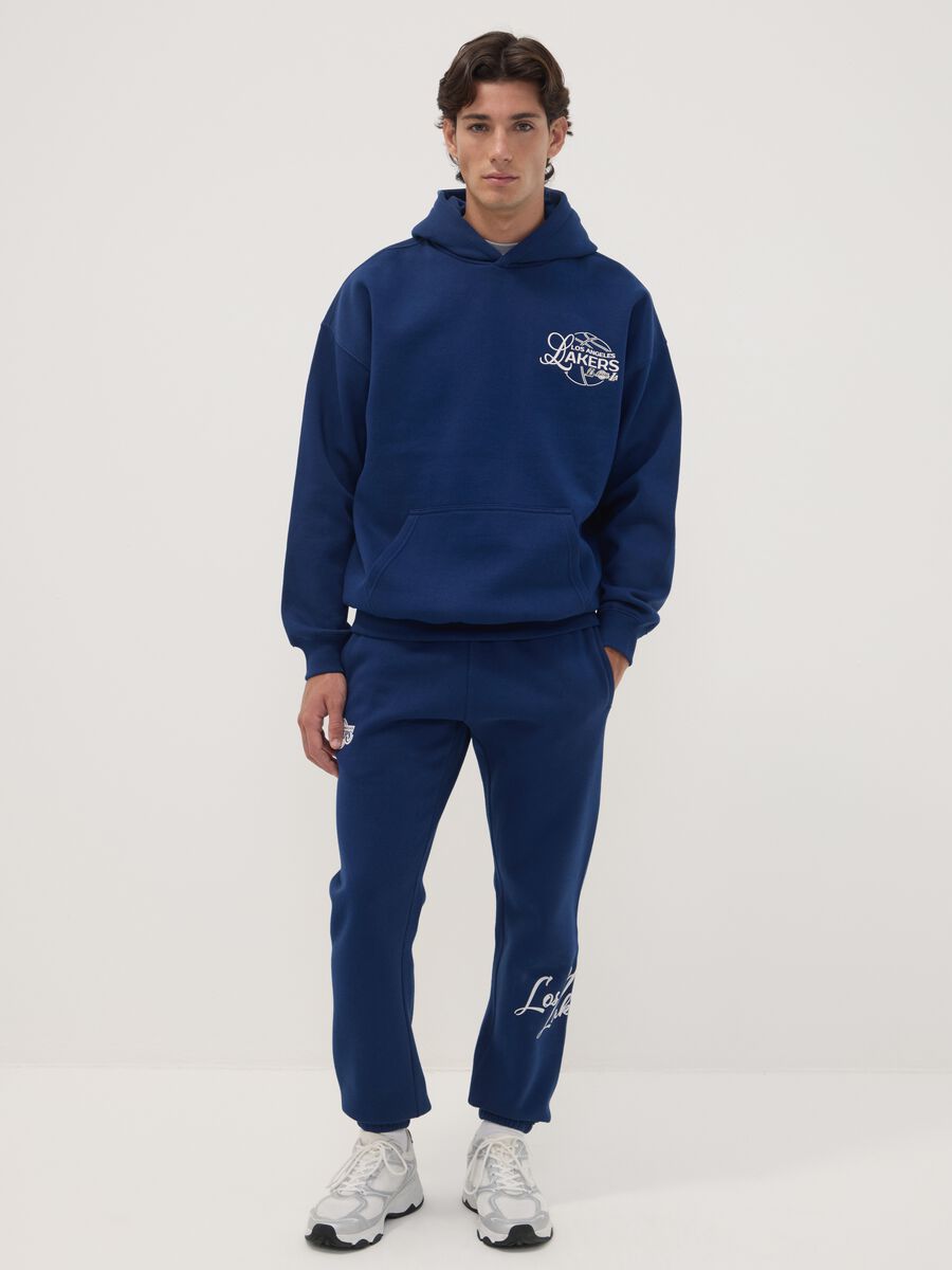 Felpa blu con cappuccio in misto cotone con stampa Lakers_1