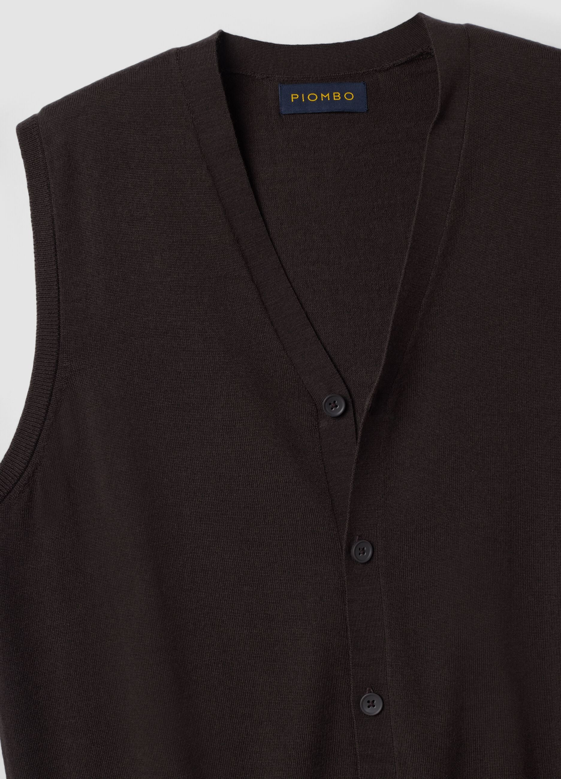 Brown pure merino wool V-neck gilet