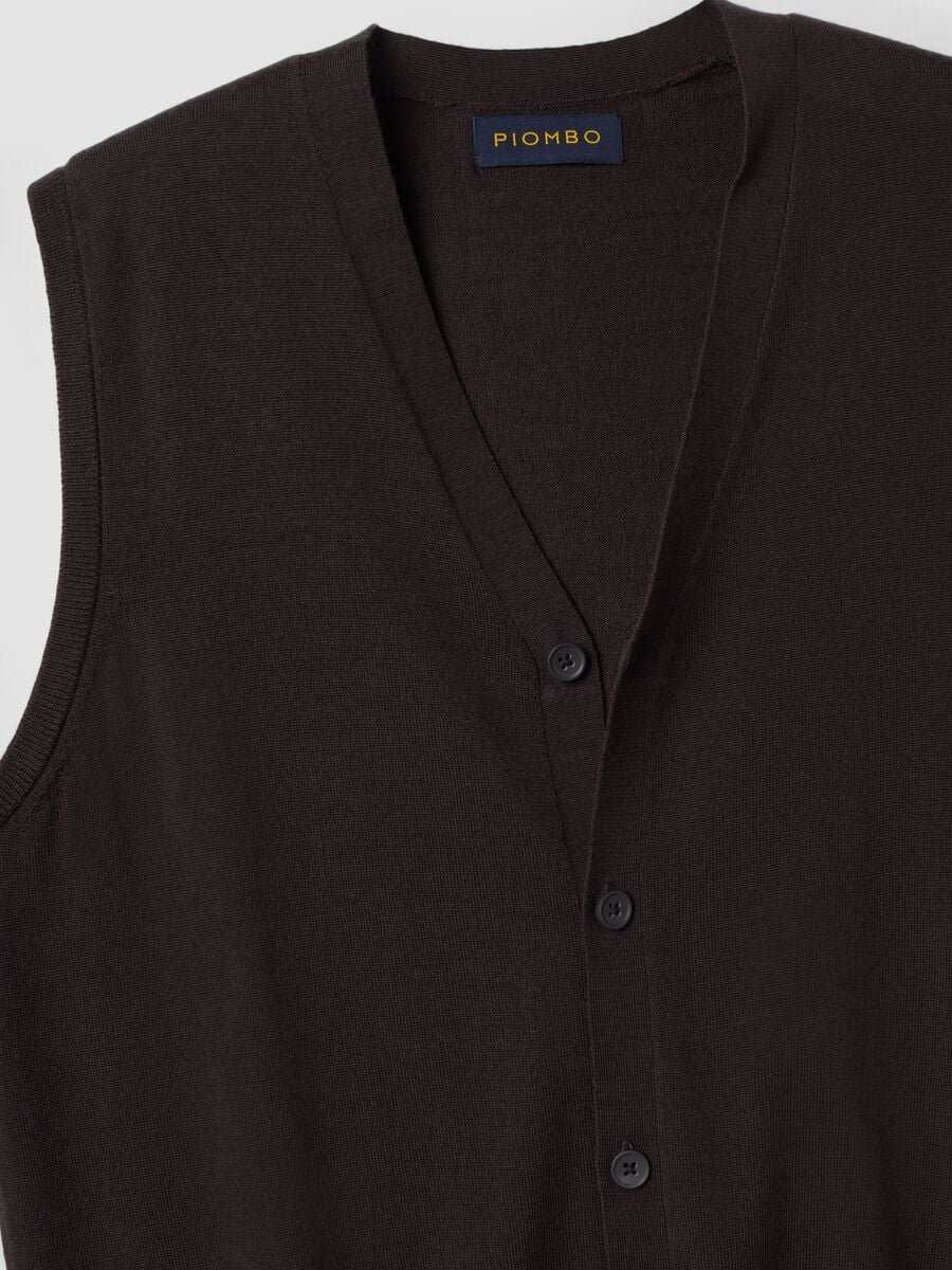 Brown pure merino wool V-neck gilet_1