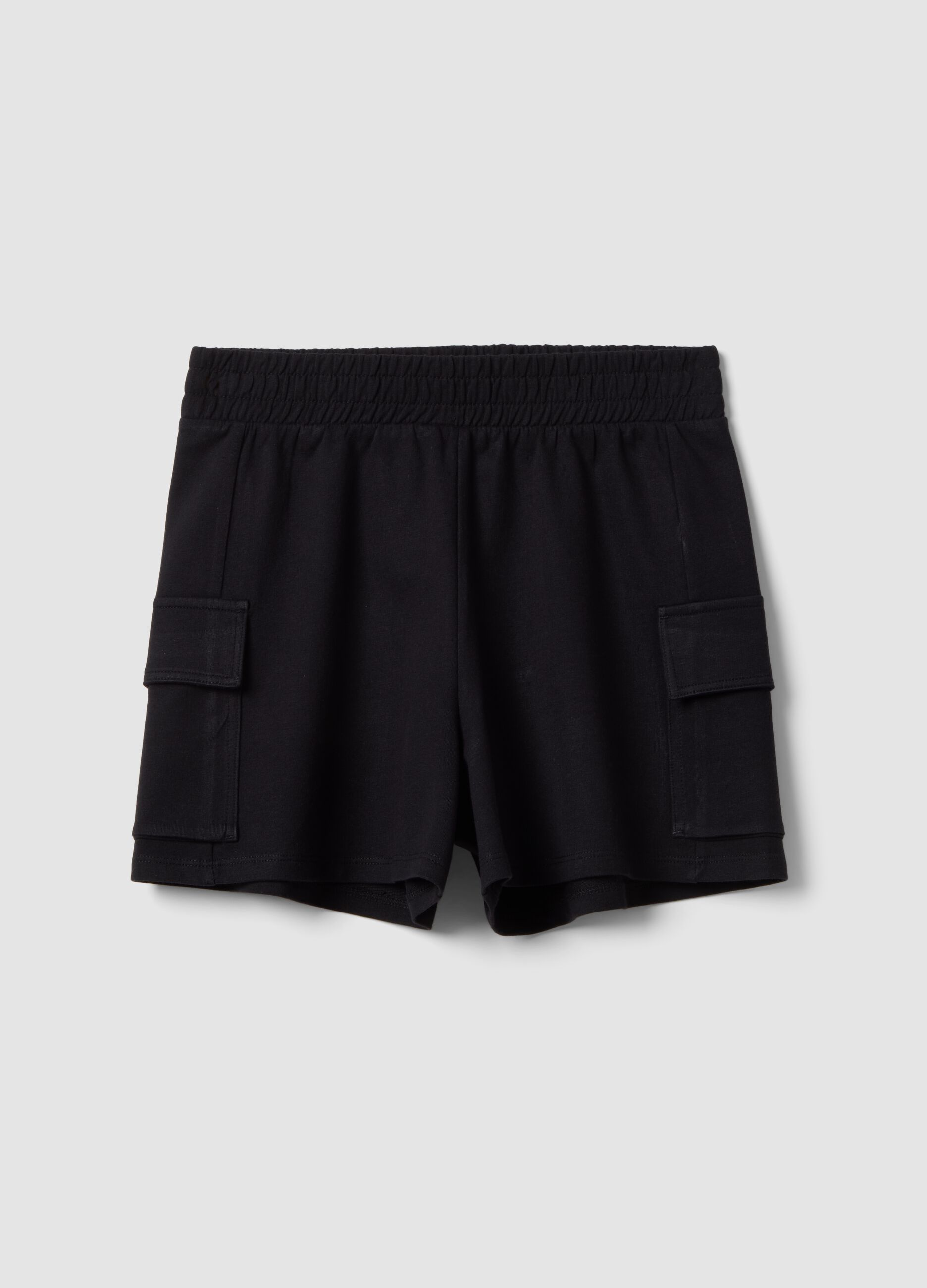 Girls' black cotton blend cargo shorts relaxed fit