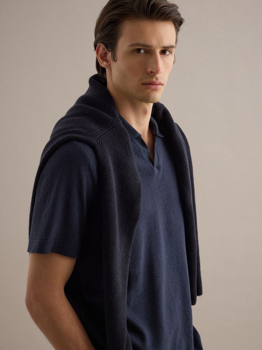 Polo in misto lino e cotone blu regular fit_0