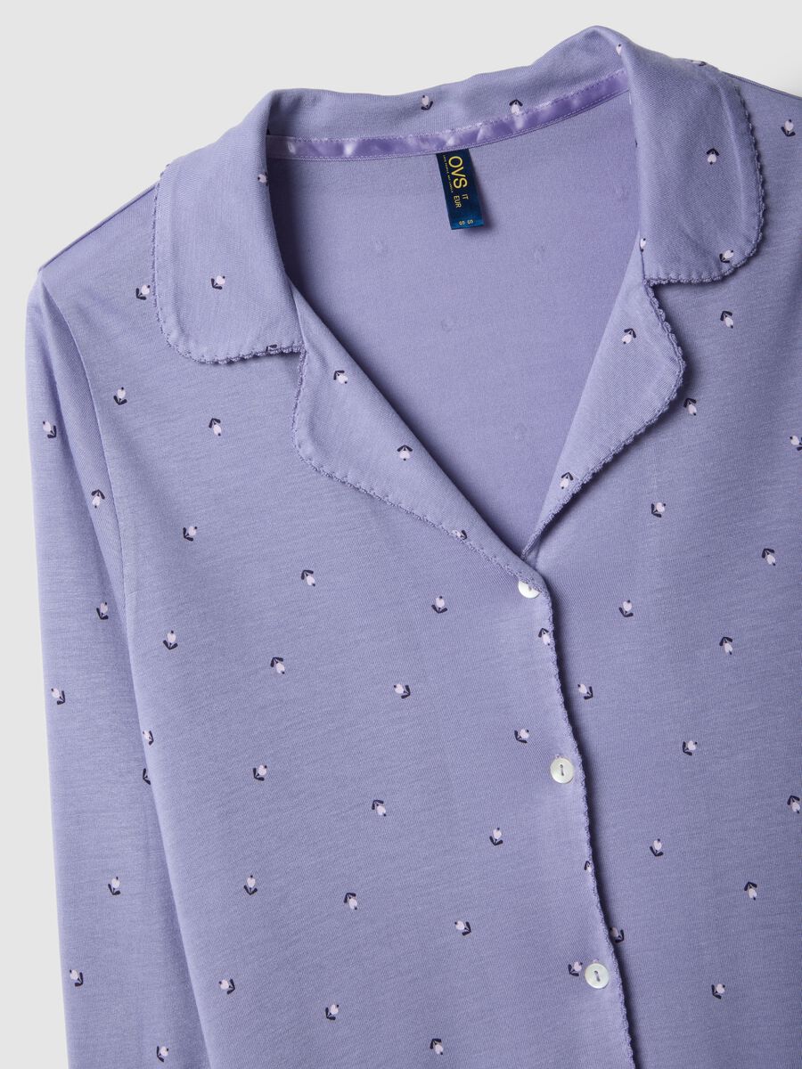 Purple pure viscose pyjamas with V-neck and prints, regular fit_5