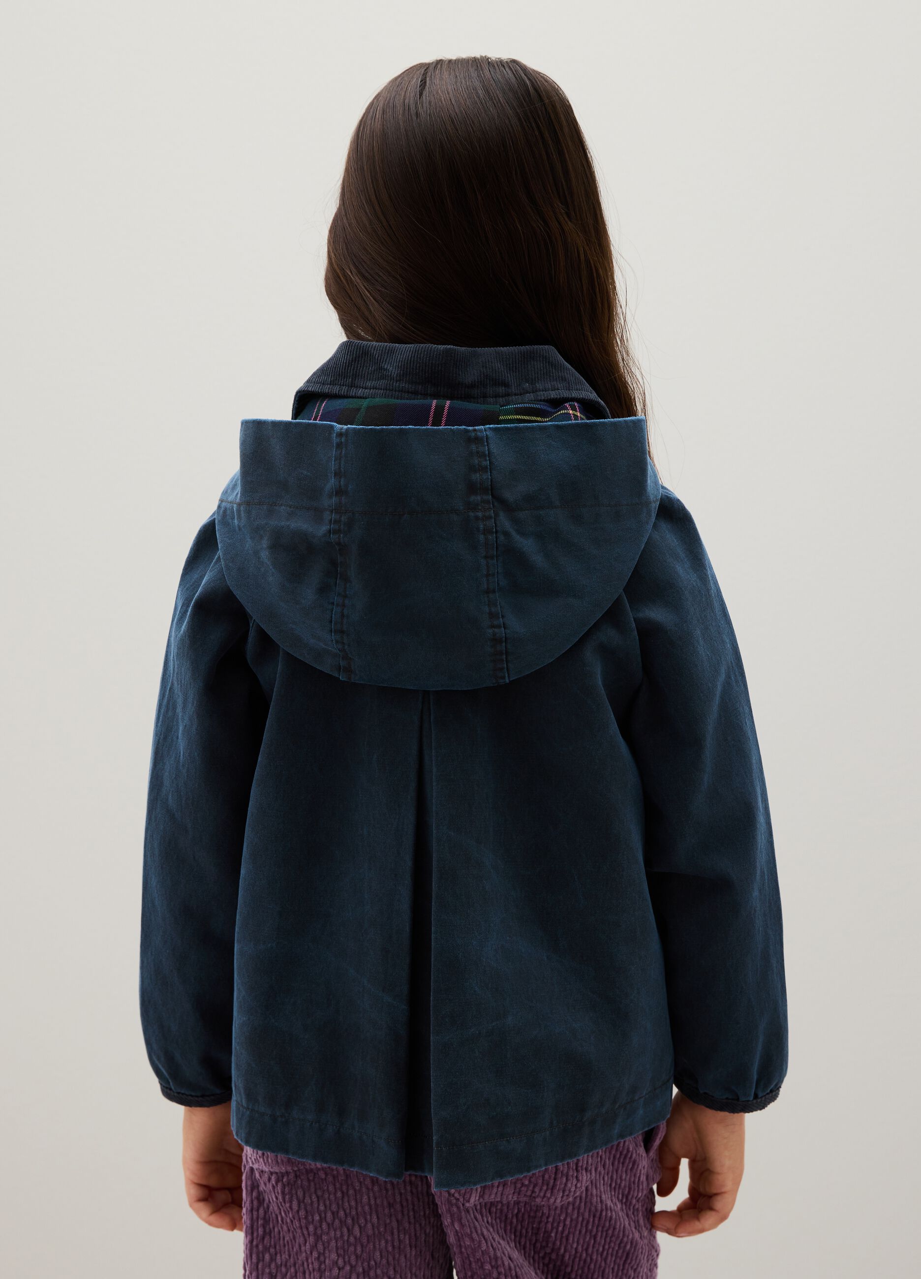 Girls' blue cotton blend jacket with regular fit