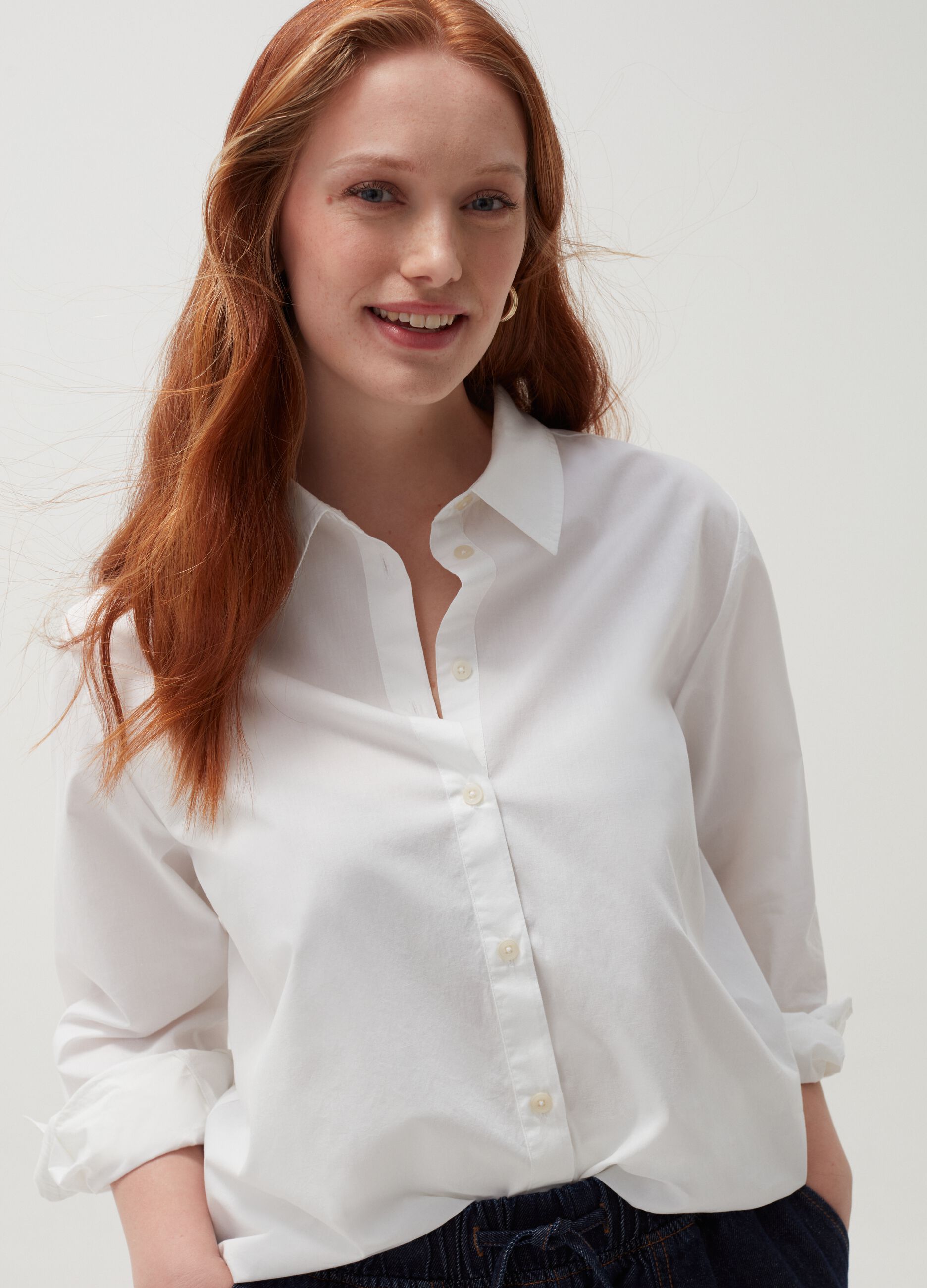 MYA Curvy solid colour poplin shirt