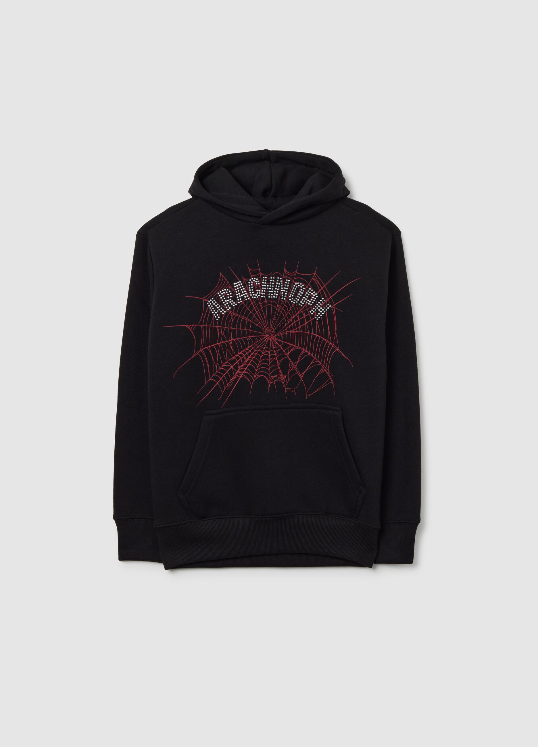 Black regular fit cotton blend kids' hoodie