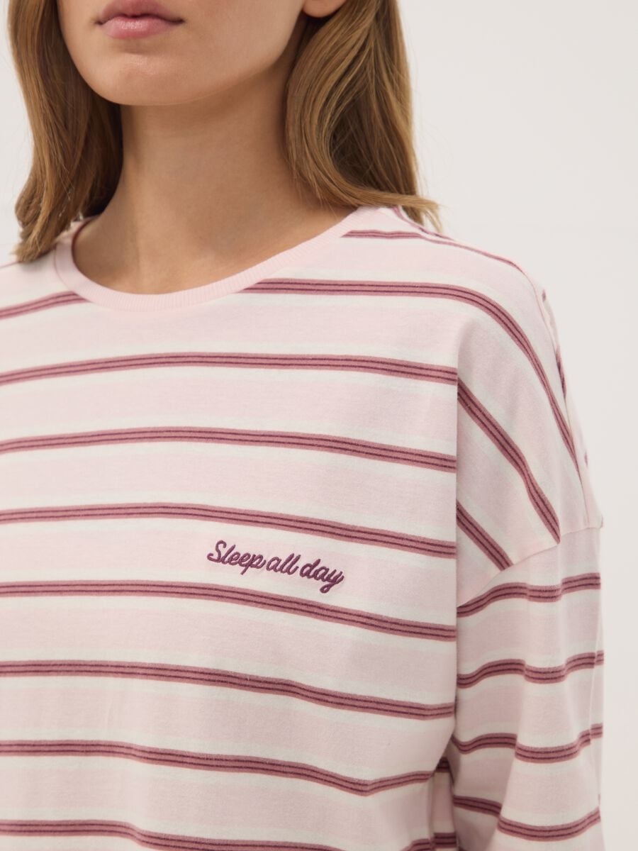 Pink pure organic cotton striped crew-neck pyjamas_2