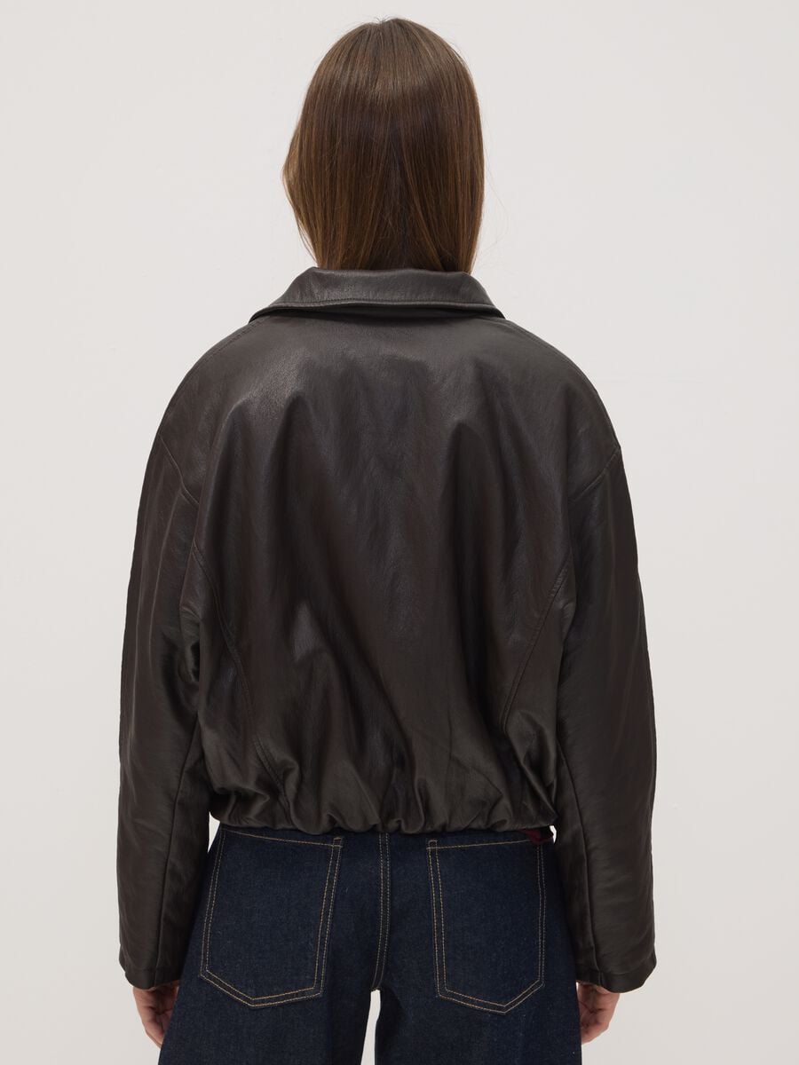 Giubbotto marrone imbottito in misto viscosa con zip over fit_3