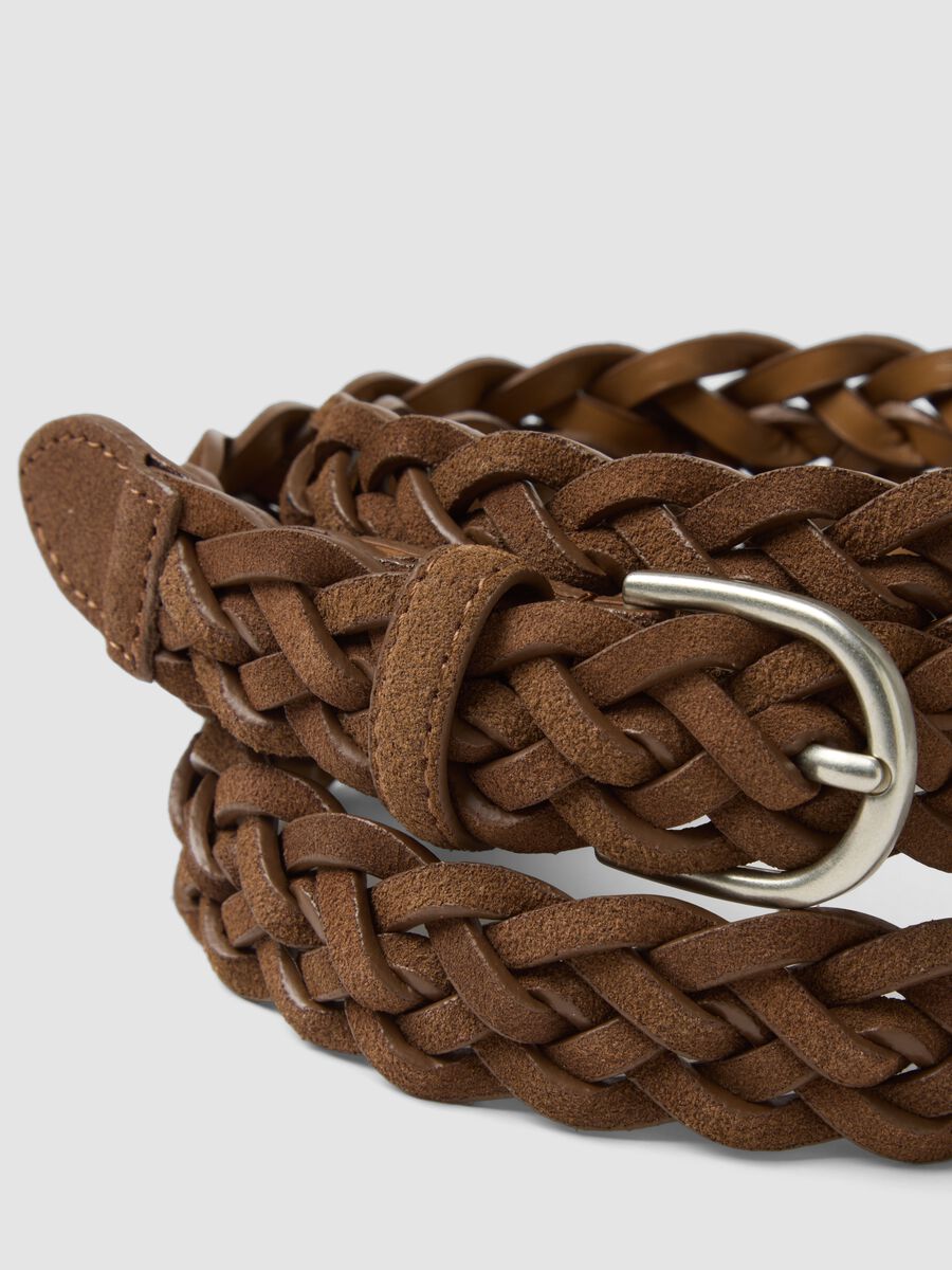 Cintura marrone intrecciata in vera pelle_2