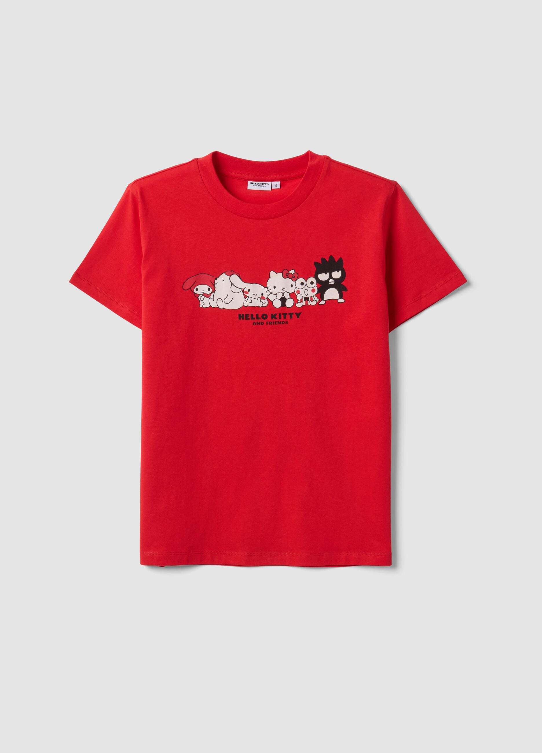 Red pure cotton T-shirt with Hello Kitty print