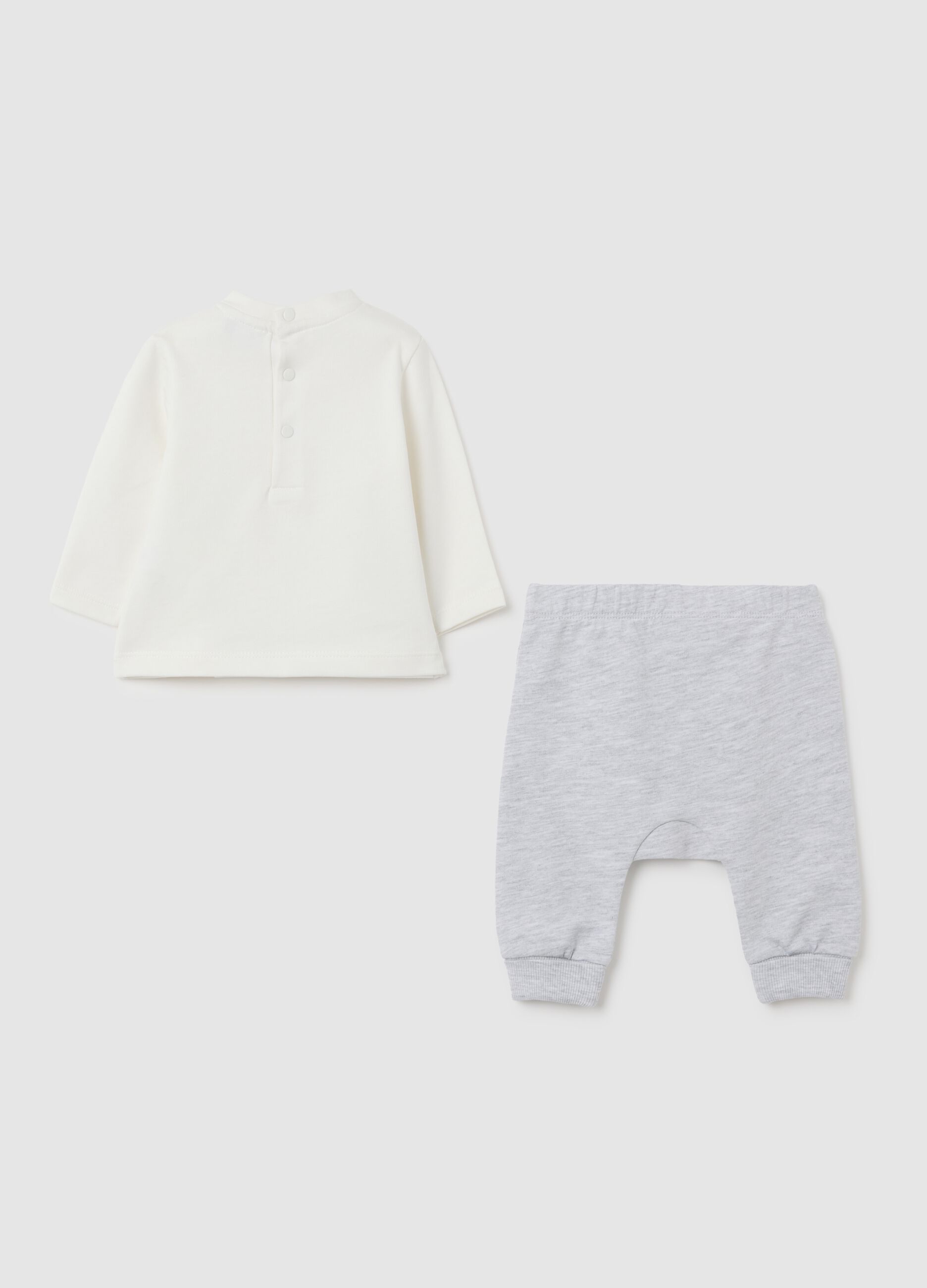 Children's top and trousers set in pure white and grey cotton