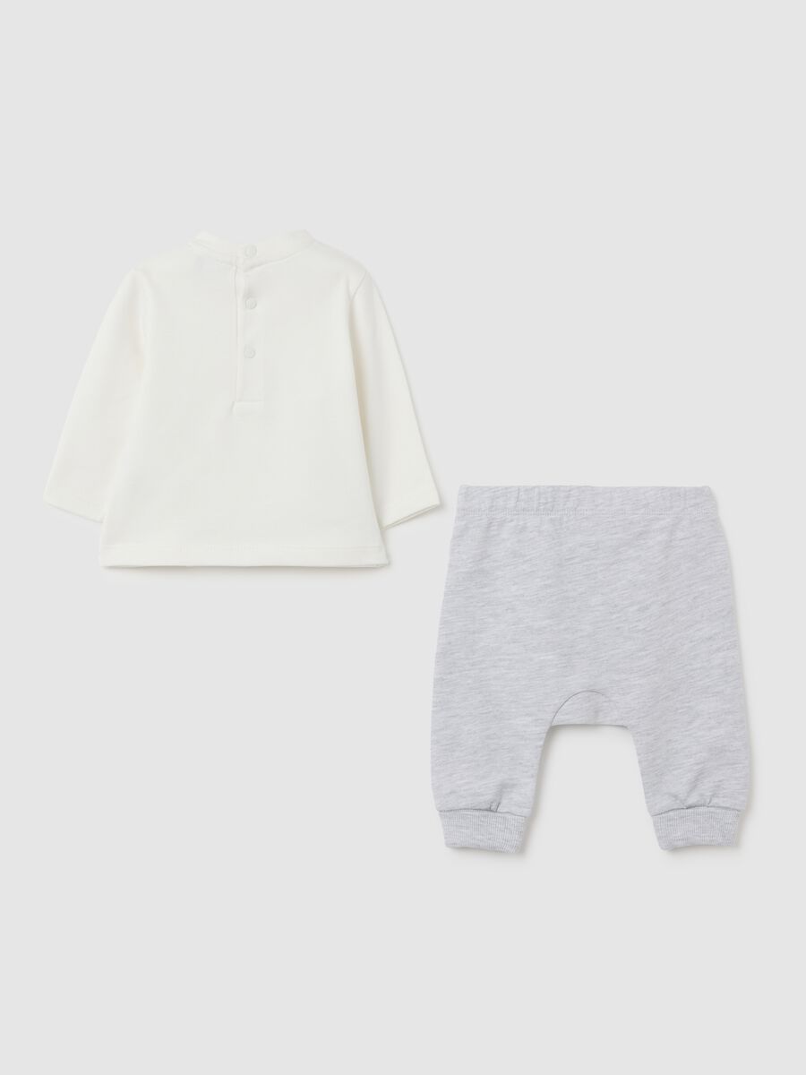 Children's top and trousers set in pure white and grey cotton_1