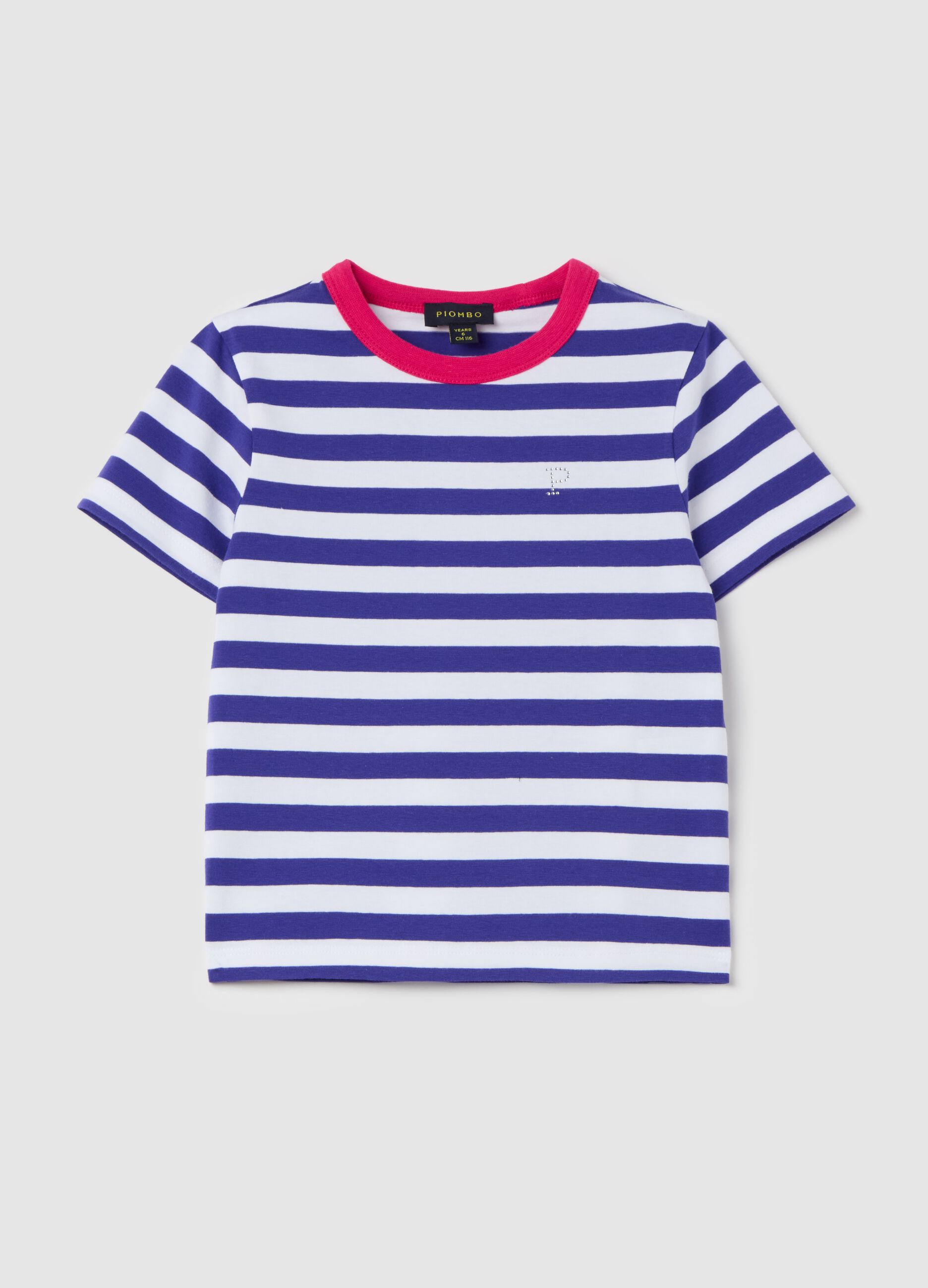T-shirt with striped pattern and diamanté logo