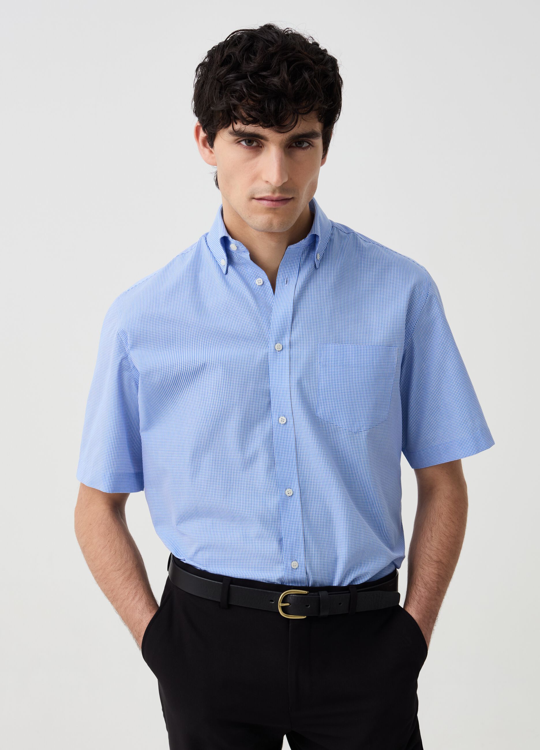 Micro check shirt in short sleeves