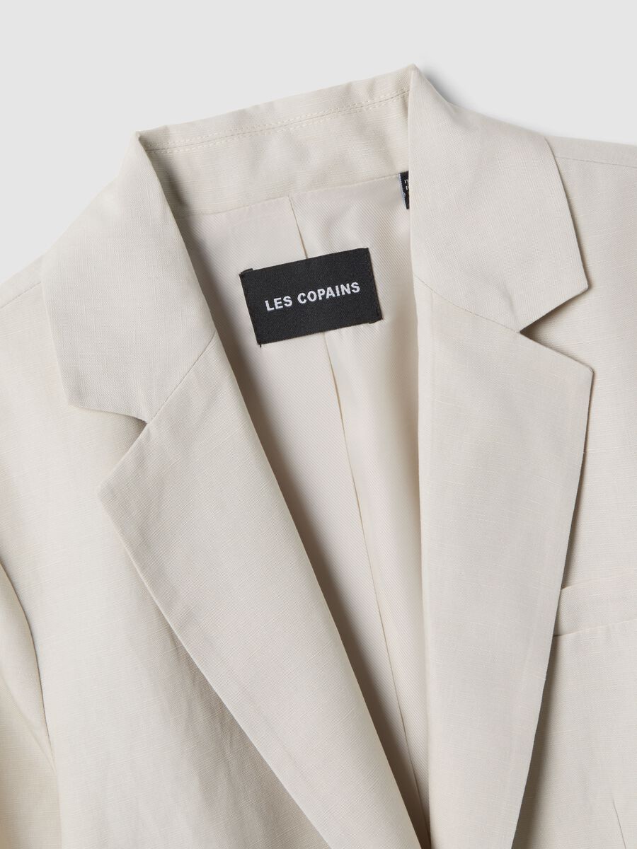 Beige lyocell and linen blend blazer, regular fit with buttons_1