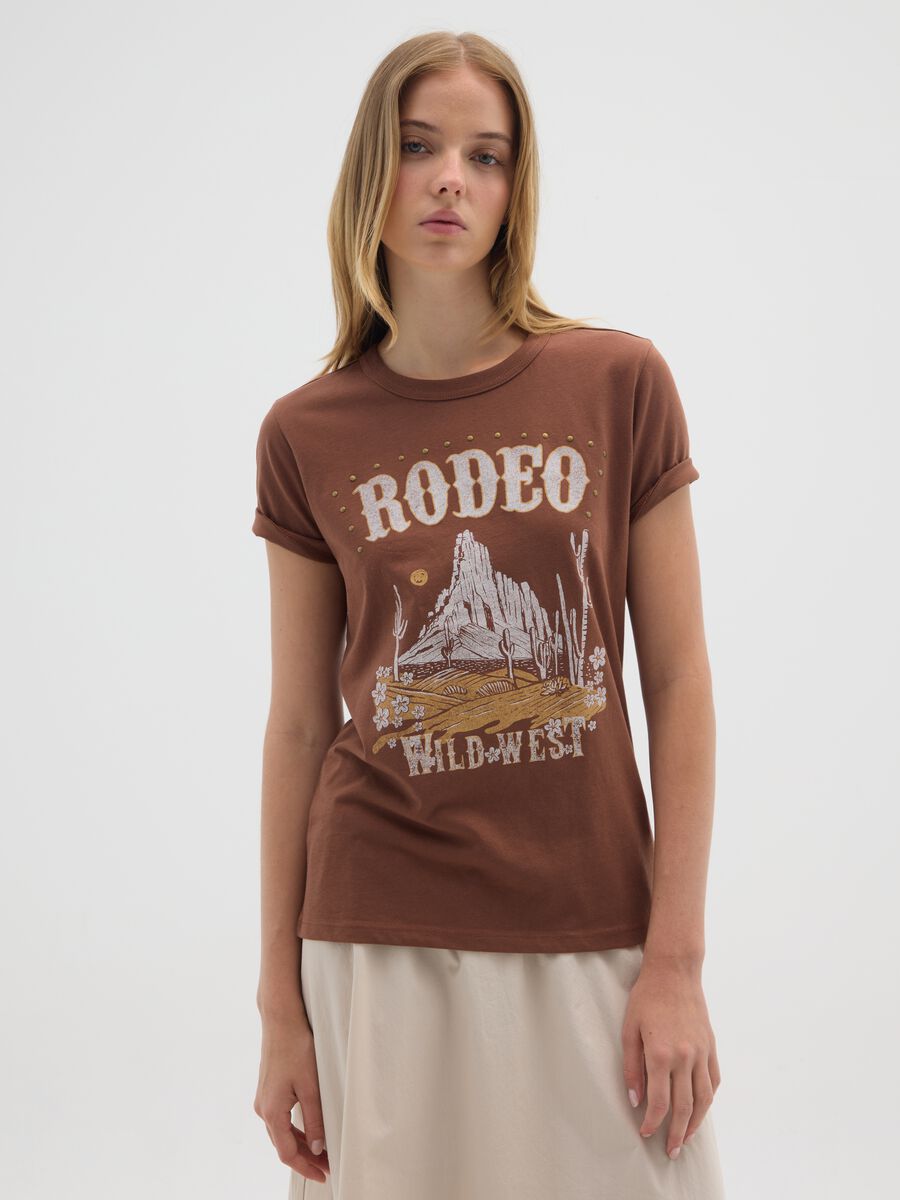 T-shirt in puro cotone marrone regular fit_0