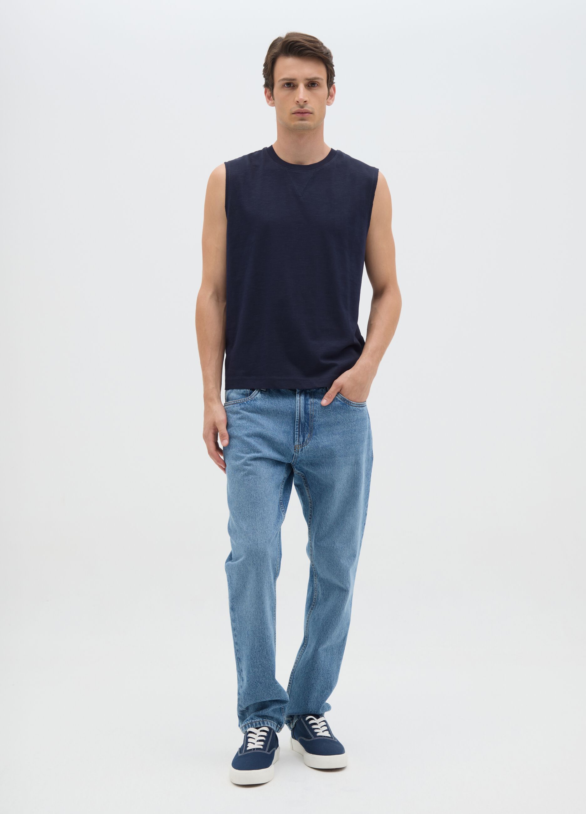Canotta da uomo in puro cotone blu relaxed fit