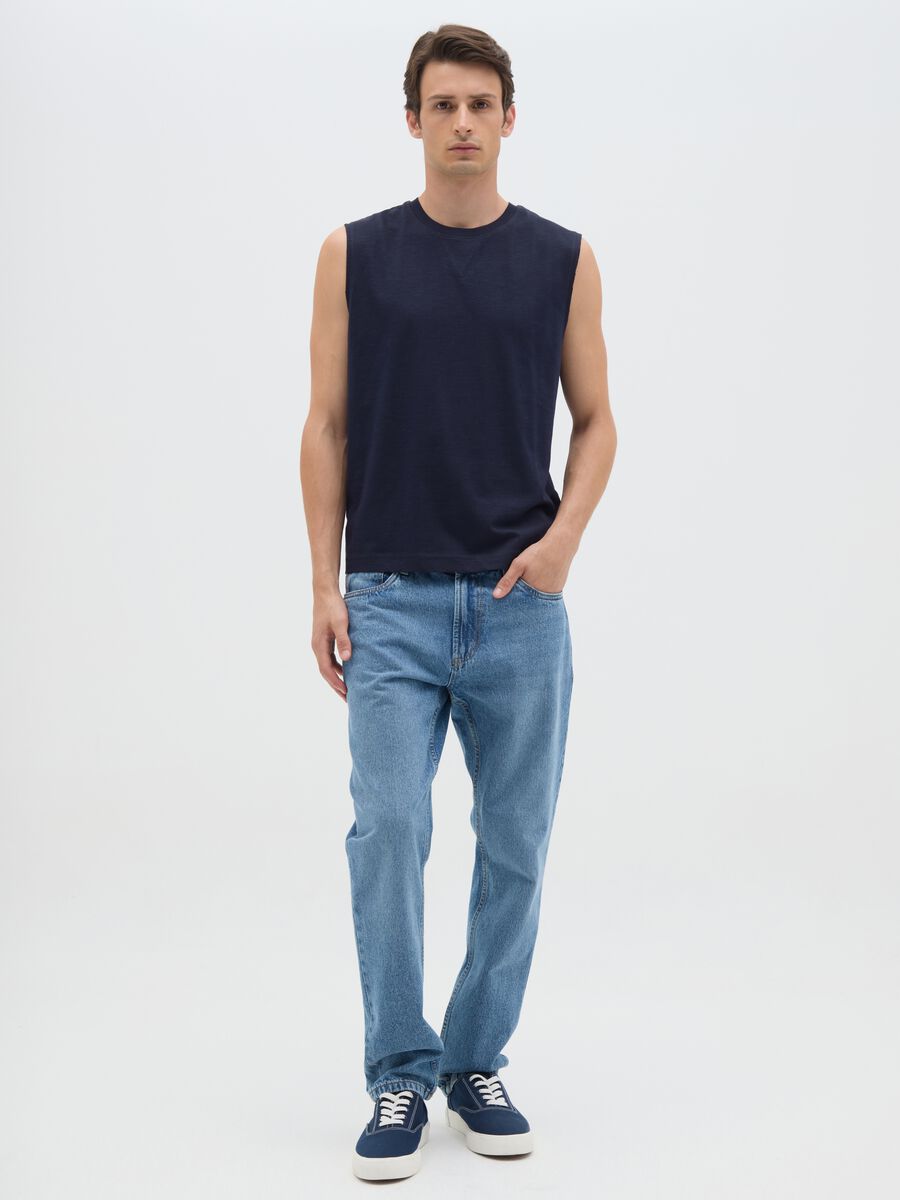 Men's Blue Pure Cotton Relaxed Fit Tank Top_1