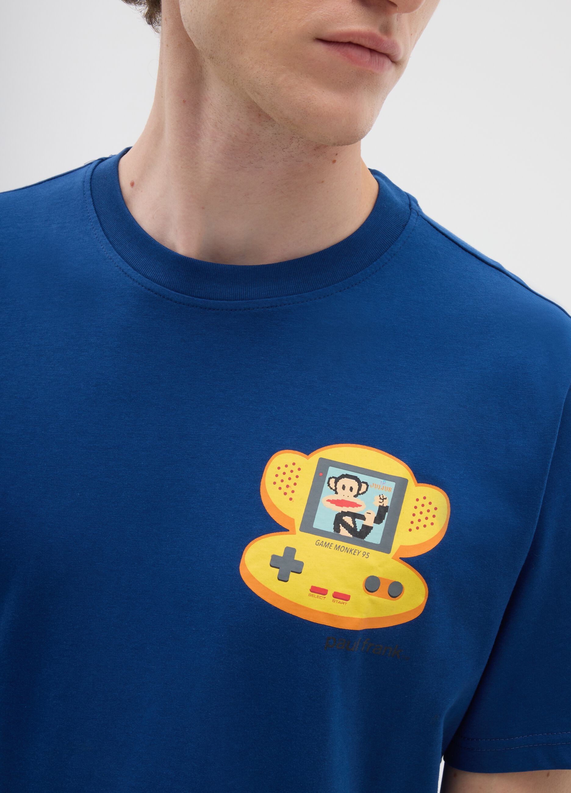 Blue short-sleeve T-shirt in pure cotton regular fit