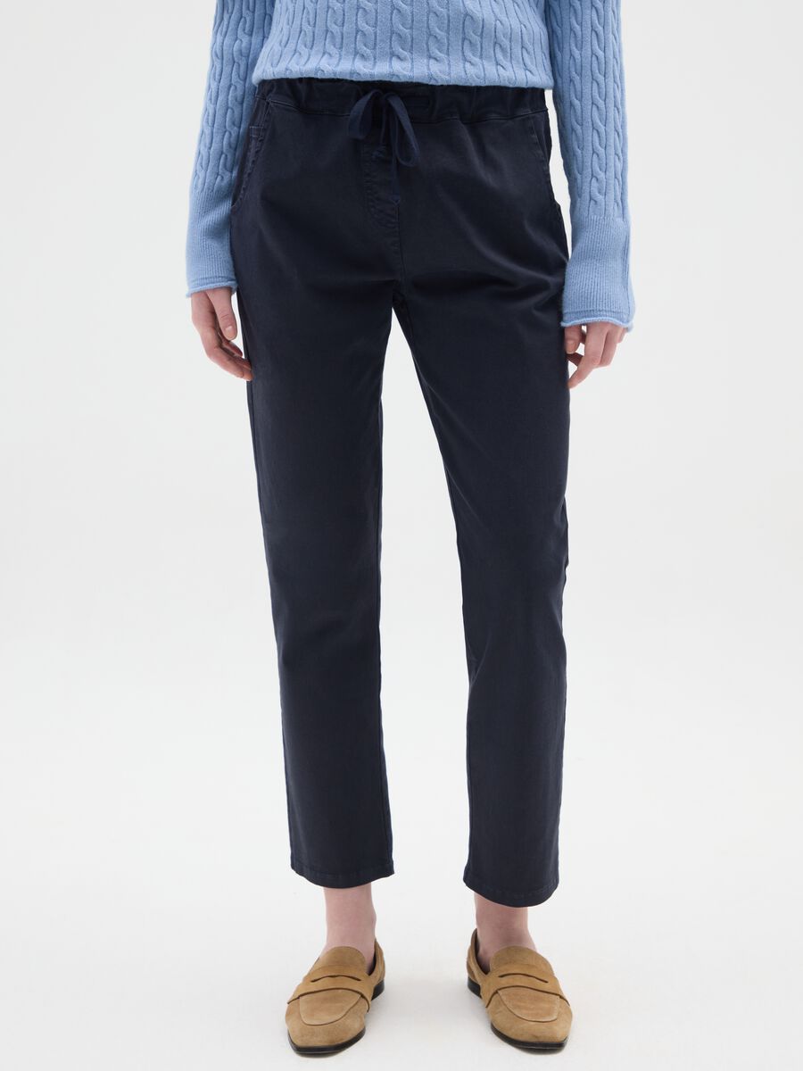 Blue Stretch Cotton Regular Fit Trousers_1