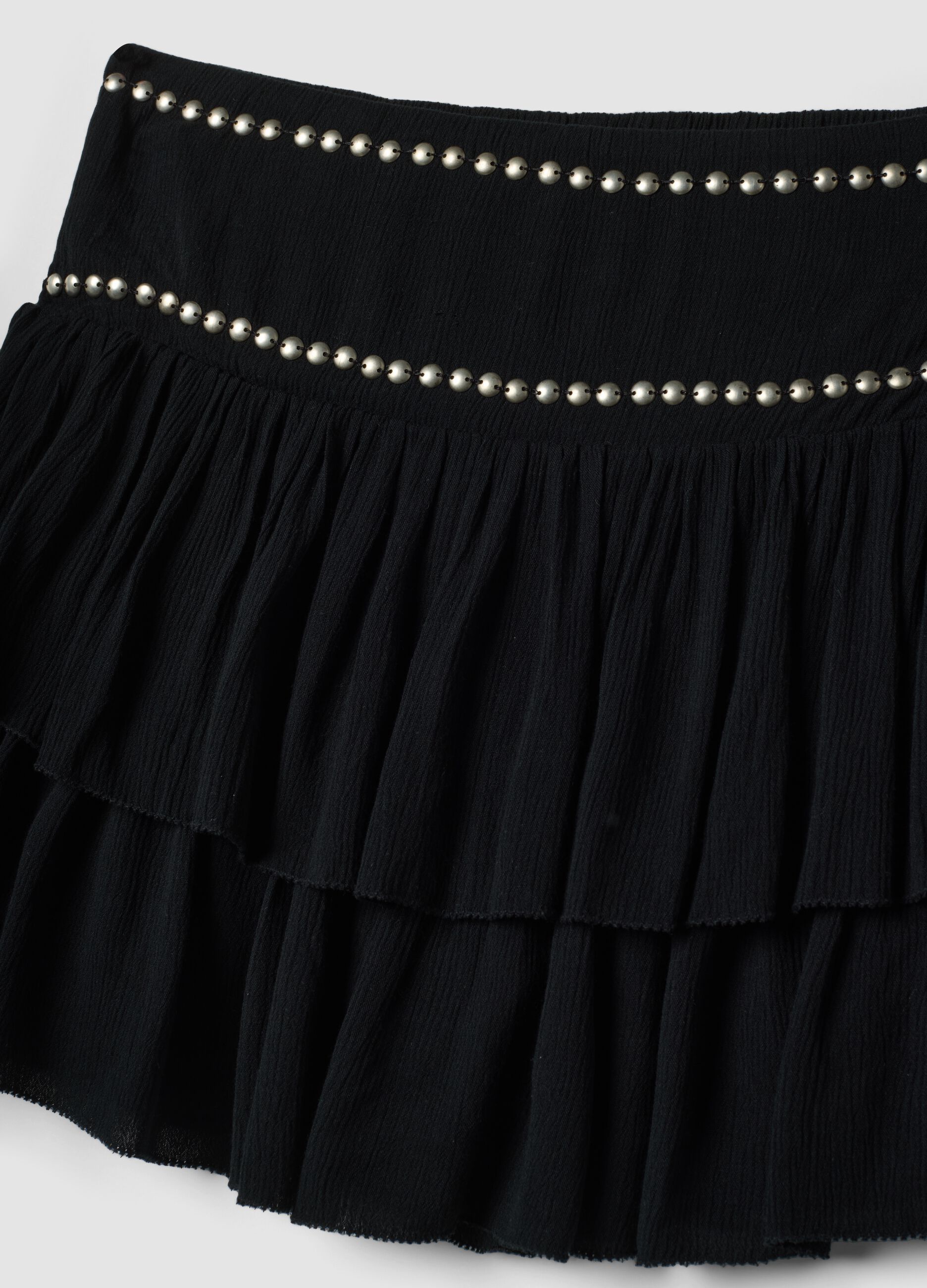 Black pure viscose skirt with ruffles