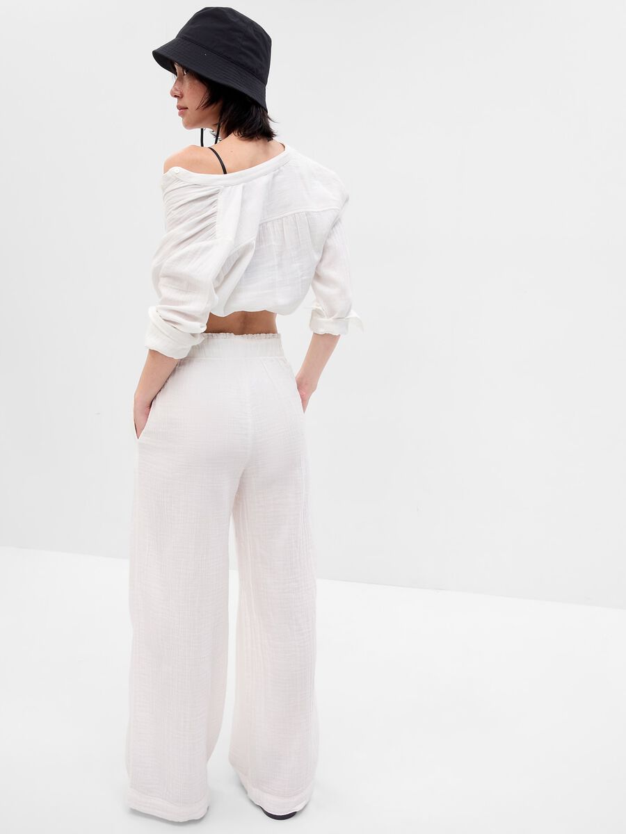 Pantaloni wide leg in garza di cotone_2