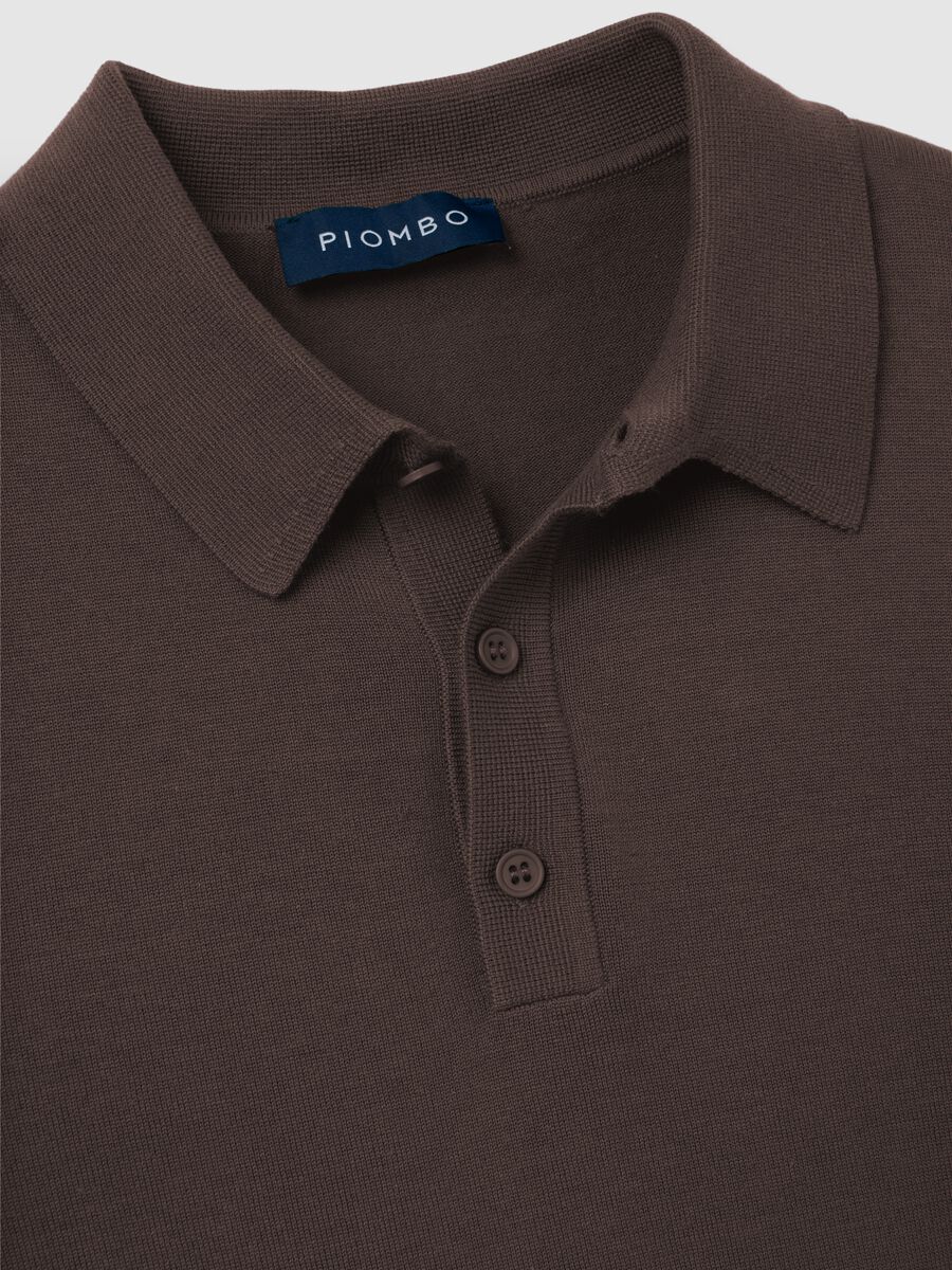 Polo da uomo in misto cotone marrone regular fit_5