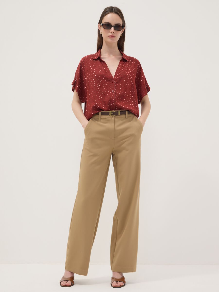 Pantaloni beige dritti in viscosa elasticizzato_0