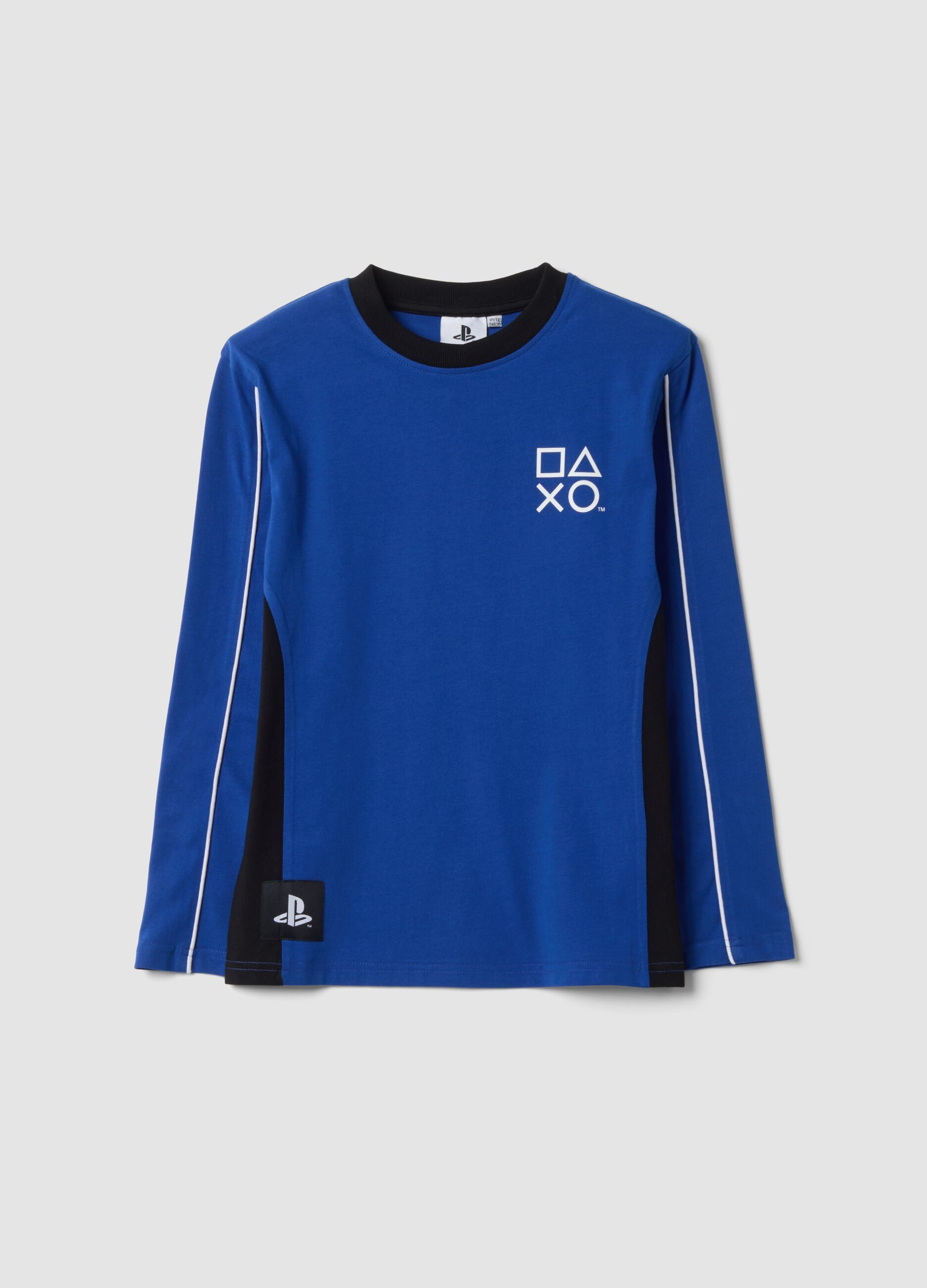 Blue crew-neck pure cotton PlayStation T-shirt, relaxed fit