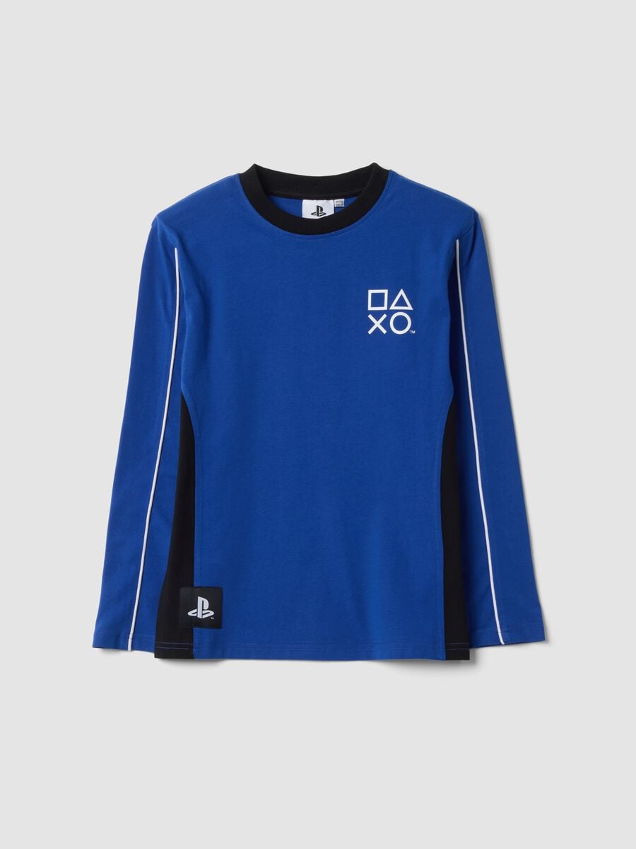 Blue crew-neck pure cotton PlayStation T-shirt, relaxed fit_0