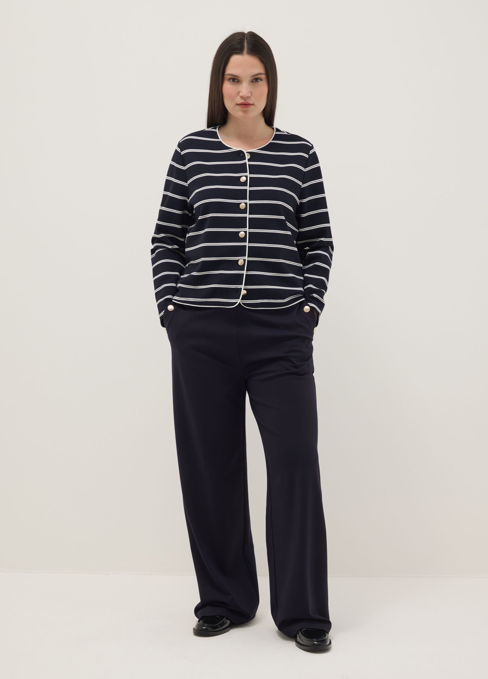 Multicolour Striped Viscose Blend Blazer Regular Fit with Buttons